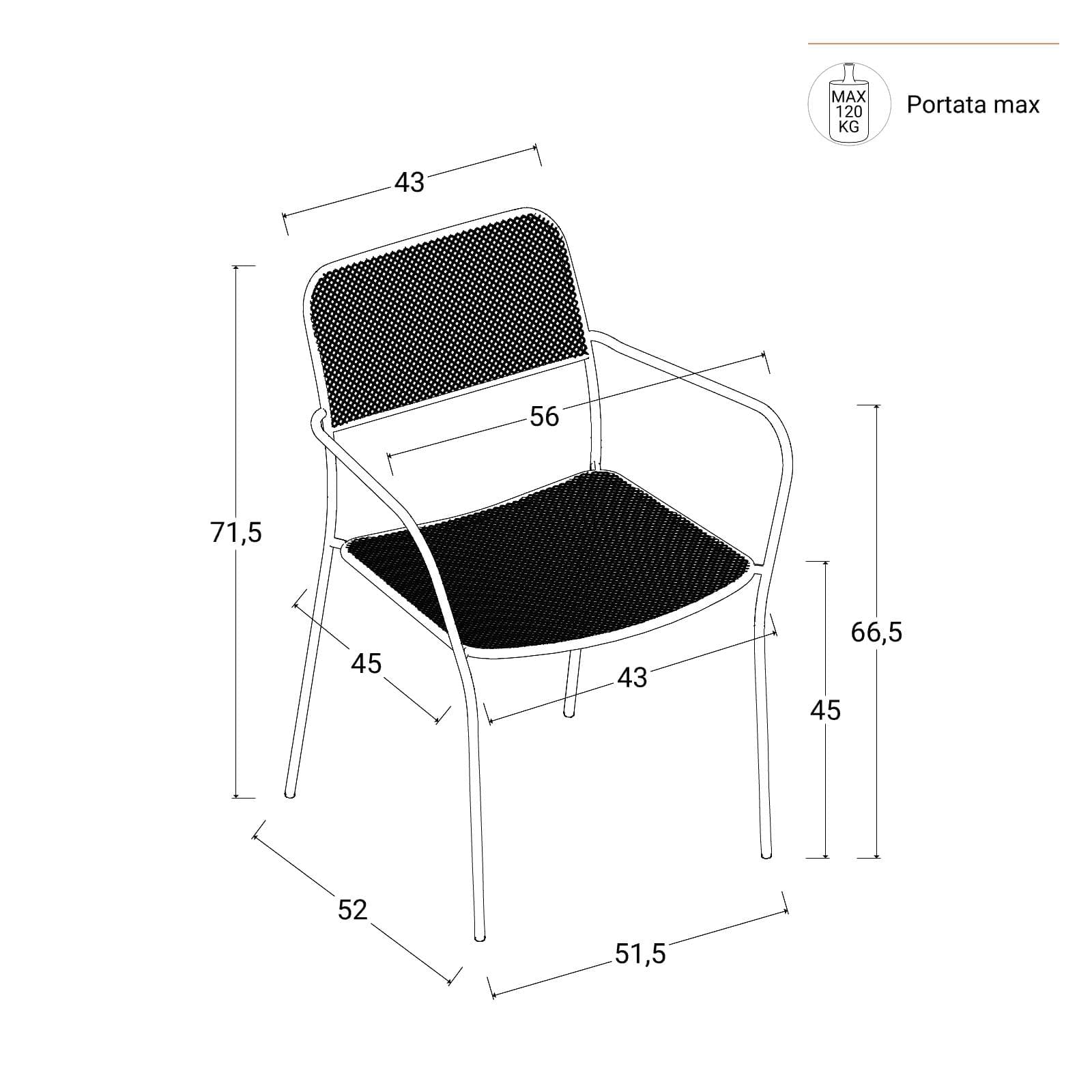Set pranzo con tavolo 120x70 cm e 4 sedie con braccioli in acciaio blu oceano - Faber