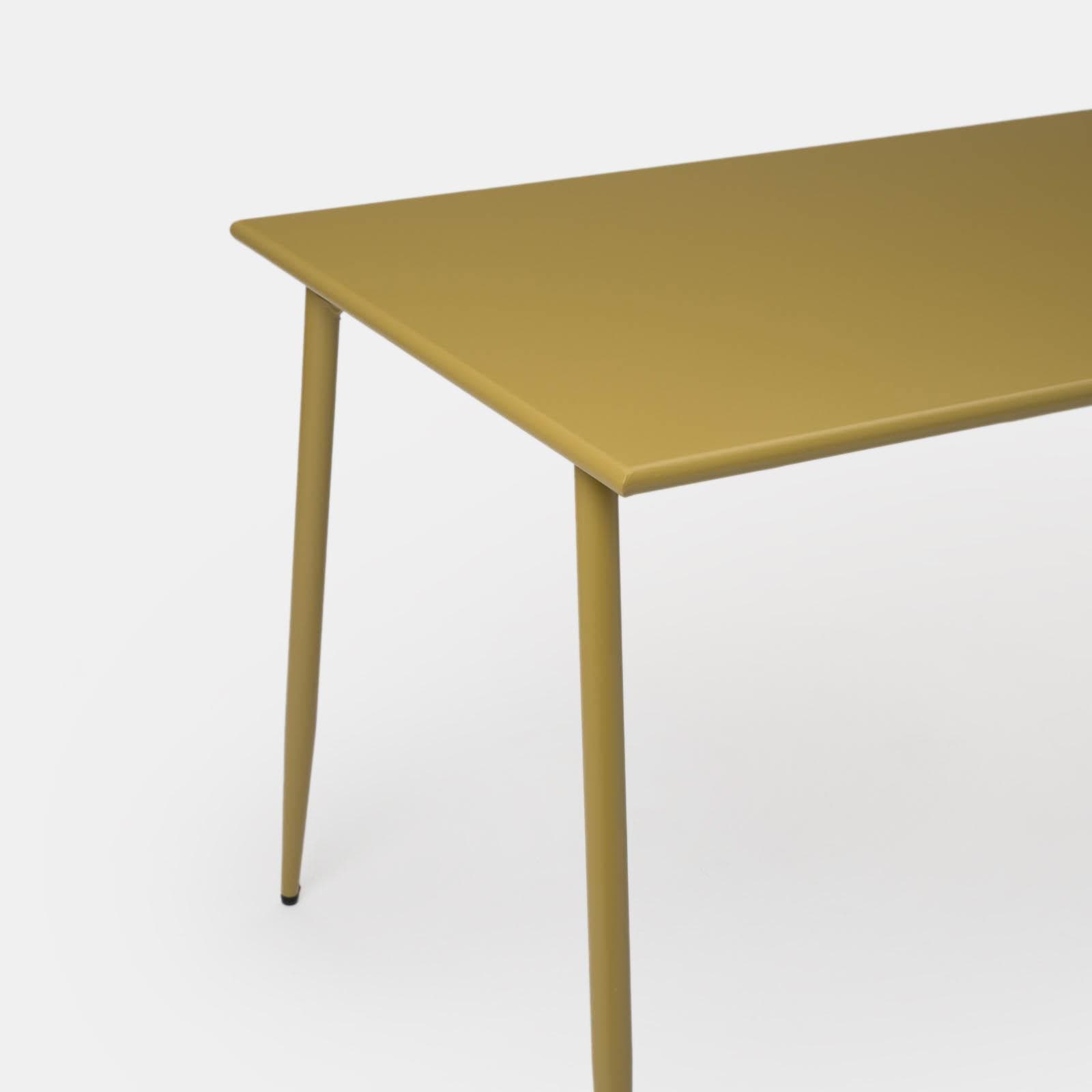 Set pranzo con tavolo 120x70 cm e 4 sedie con braccioli in acciaio senape - Faber