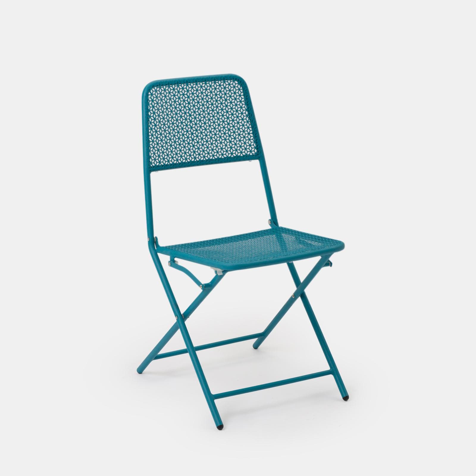 Set pranzo con tavolo 120x70 cm e 4 sedie pieghevoli in acciaio blu maldive - Faber