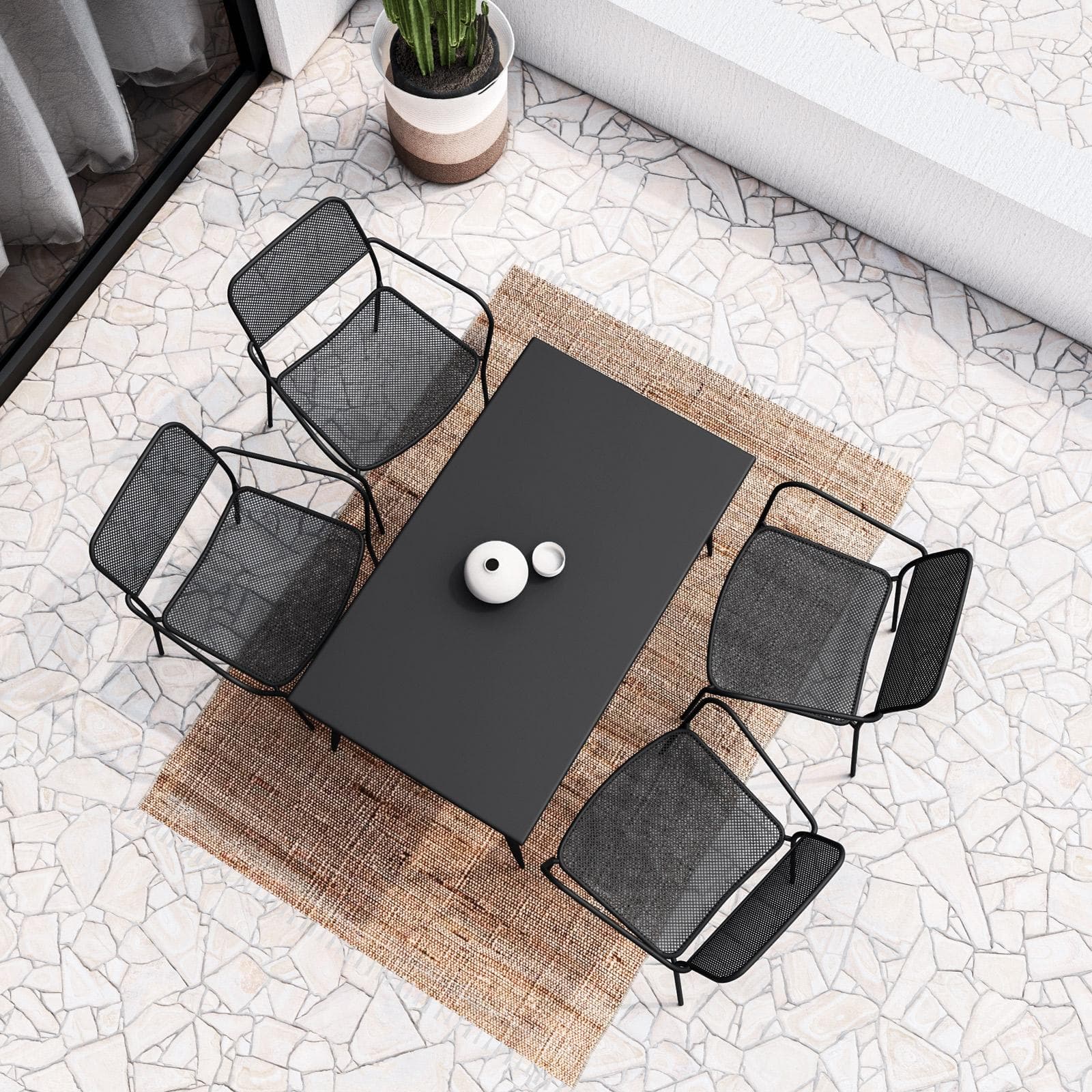 Set pranzo tavolo 70x120 cm e 4 sedie con braccioli in acciaio nero - Faber