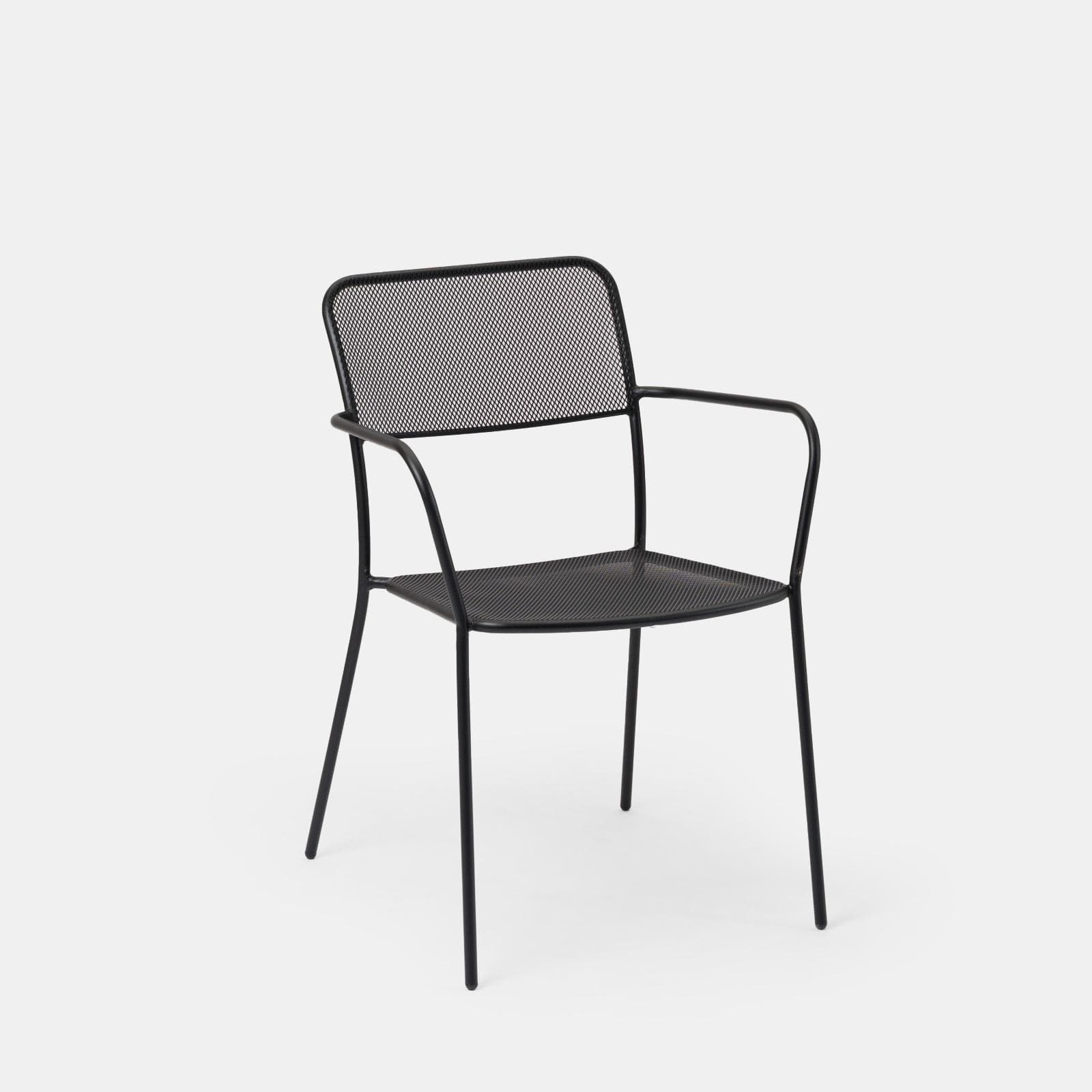 Set pranzo tavolo 70x120 cm e 4 sedie con braccioli in acciaio nero - Faber