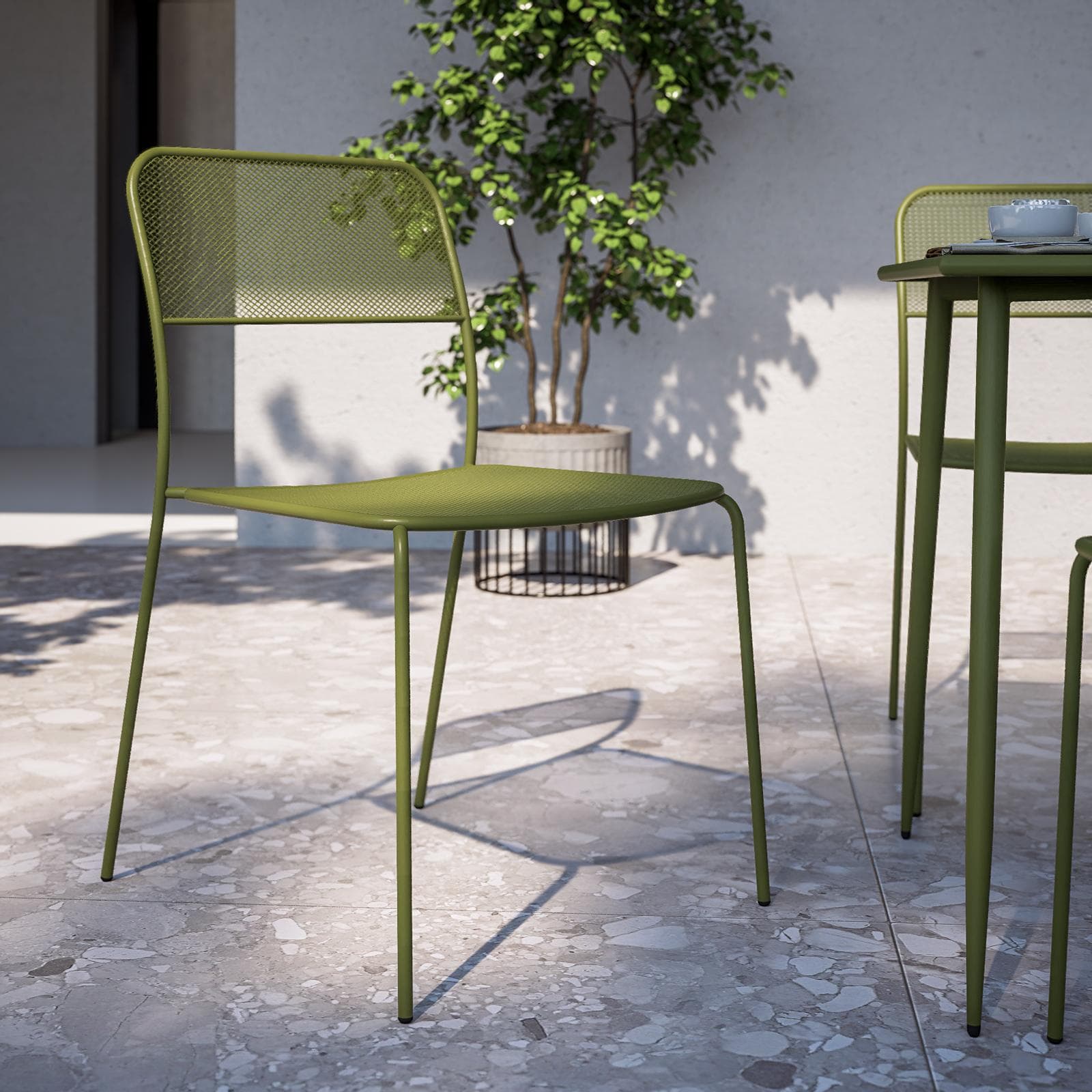 Set pranzo tavolo 70x120 cm e 4 sedie in acciaio verde oliva - Faber