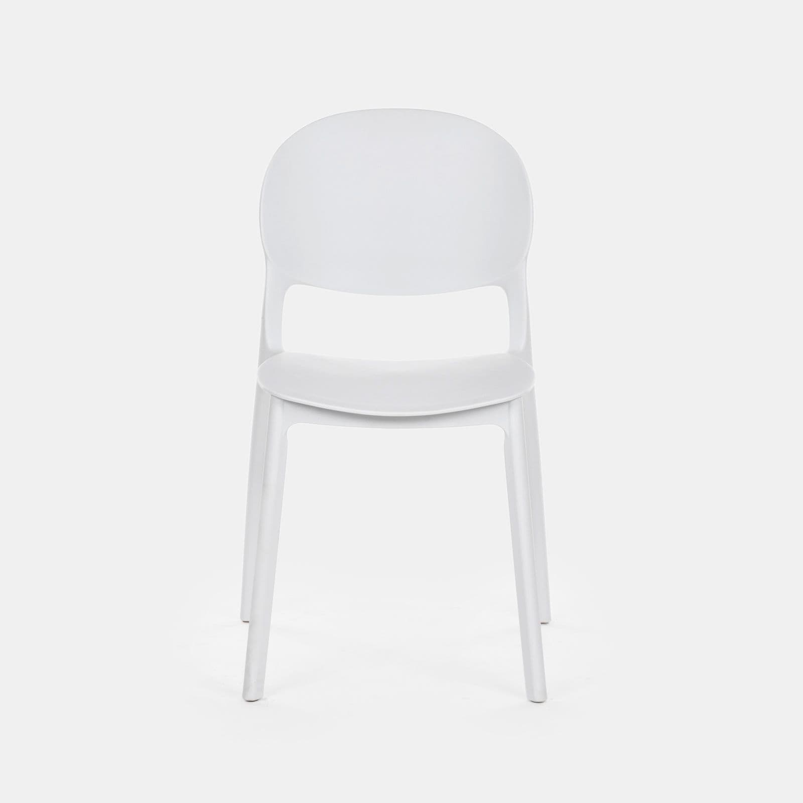 Set pranzo con tavolo rotondo 80 cm e 4 sedie impilabili in polipropilene bianco - Tulipano
