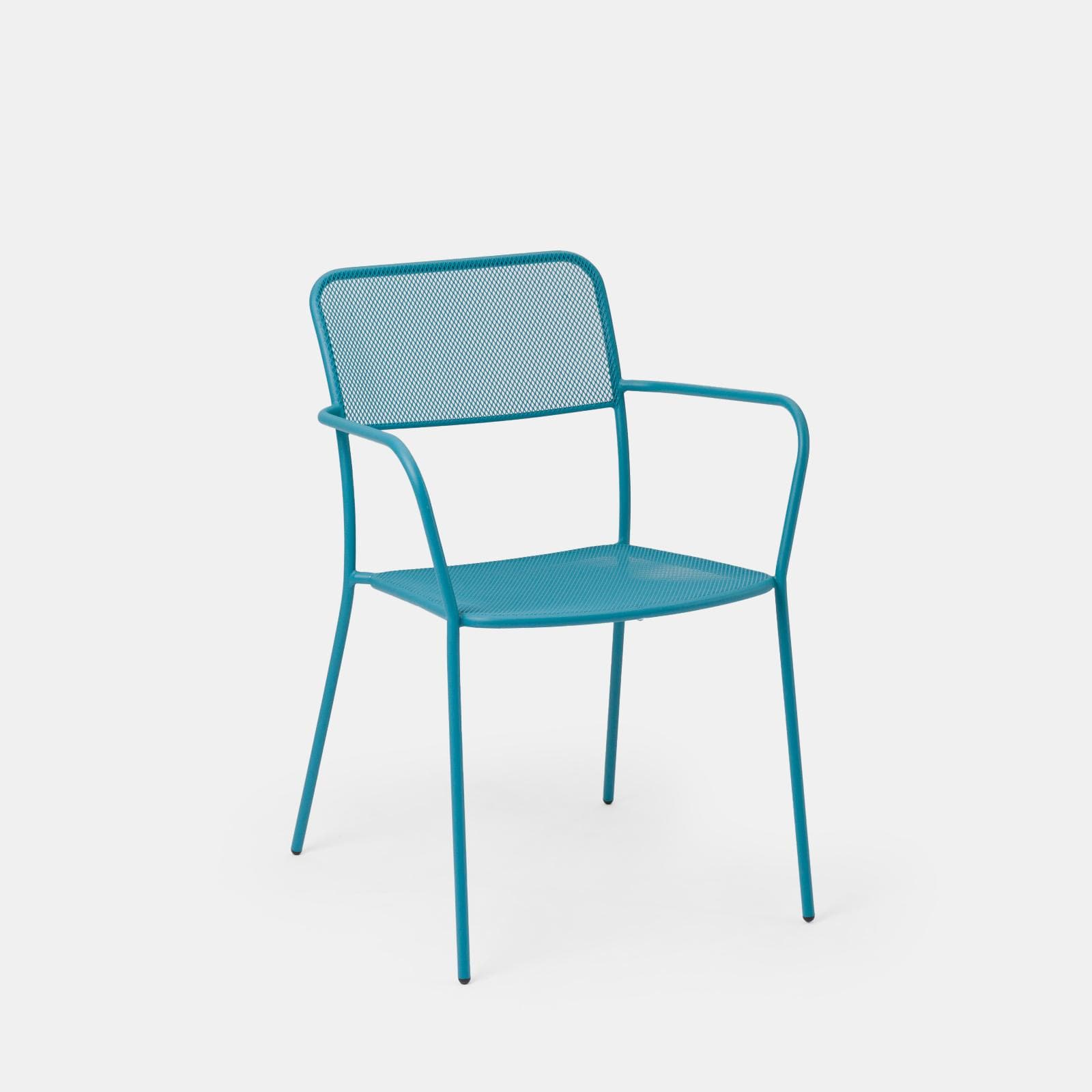 Set pranzo con tavolo 80x80 cm e 4 sedie con braccioli in acciaio blu maldive - Faber