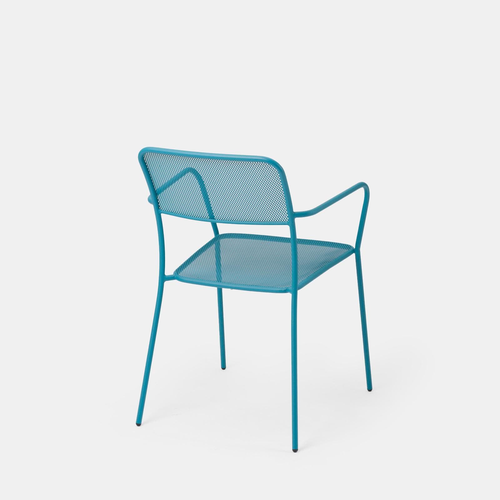 Set pranzo con tavolo 80x80 cm e 4 sedie con braccioli in acciaio blu maldive - Faber
