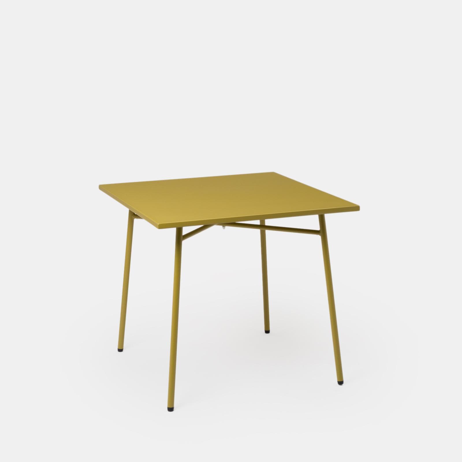 Set pranzo con tavolo 80x80 cm e 4 sedie con braccioli in acciaio senape - Faber