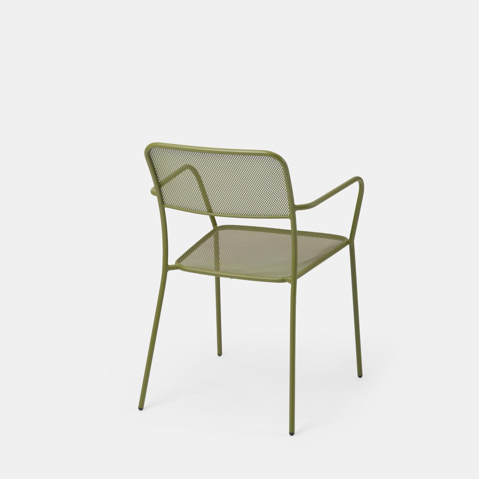 Set pranzo tavolo 80x80 cm e 4 sedie con braccioli in acciaio verde oliva - Faber