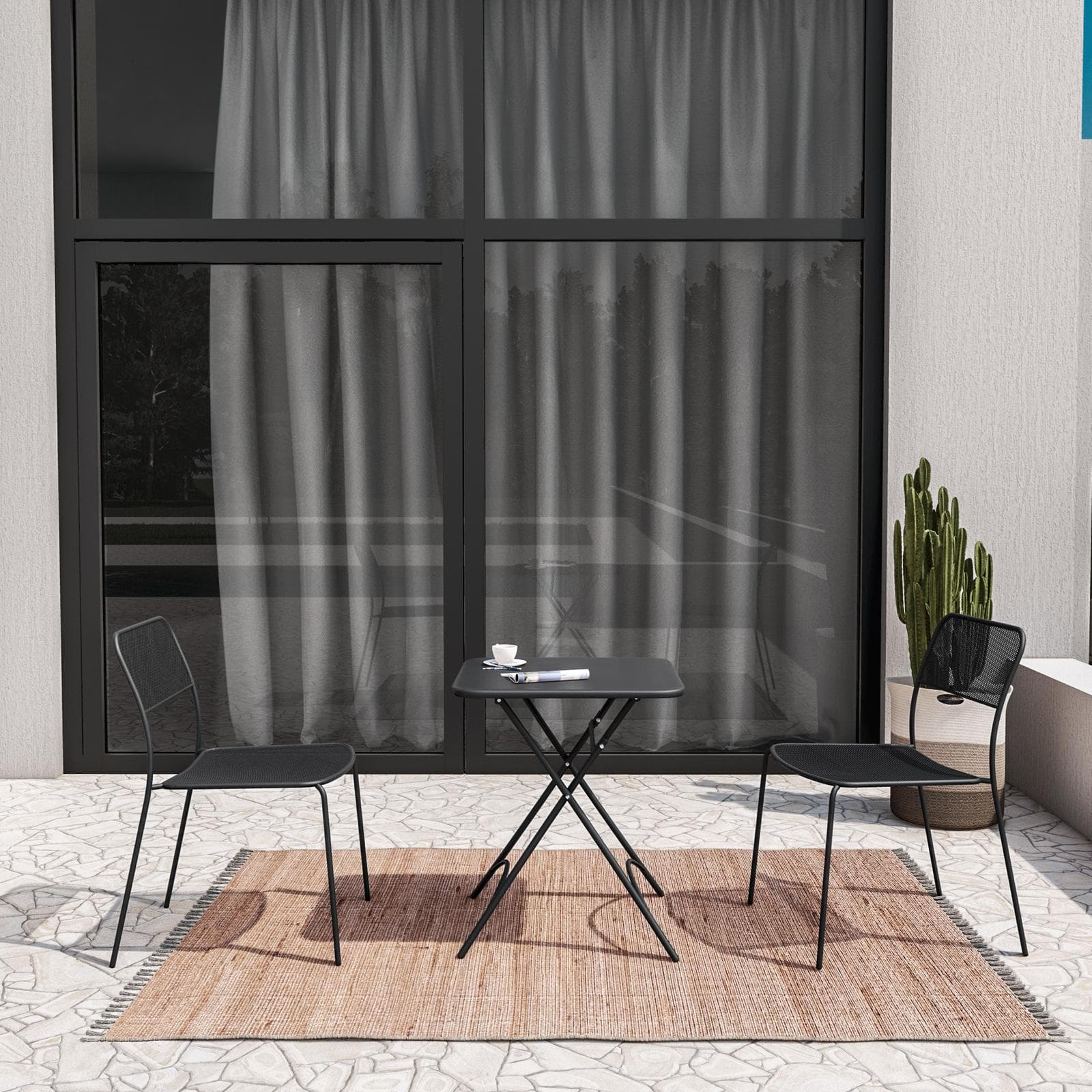 Set bistrot tavolo pieghevole 60x60 cm e 2 sedie in acciaio nero - Faber