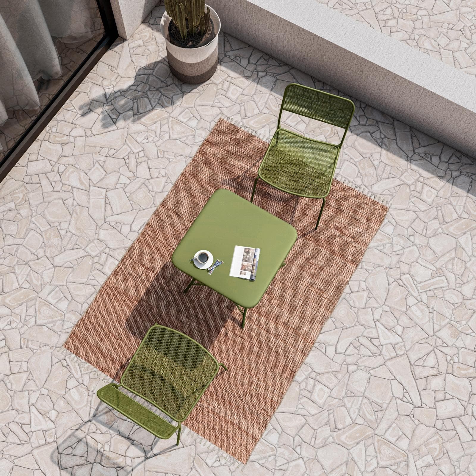 Set bistrot tavolo pieghevole 60x60 cm e 2 sedie in acciaio verde oliva - Faber