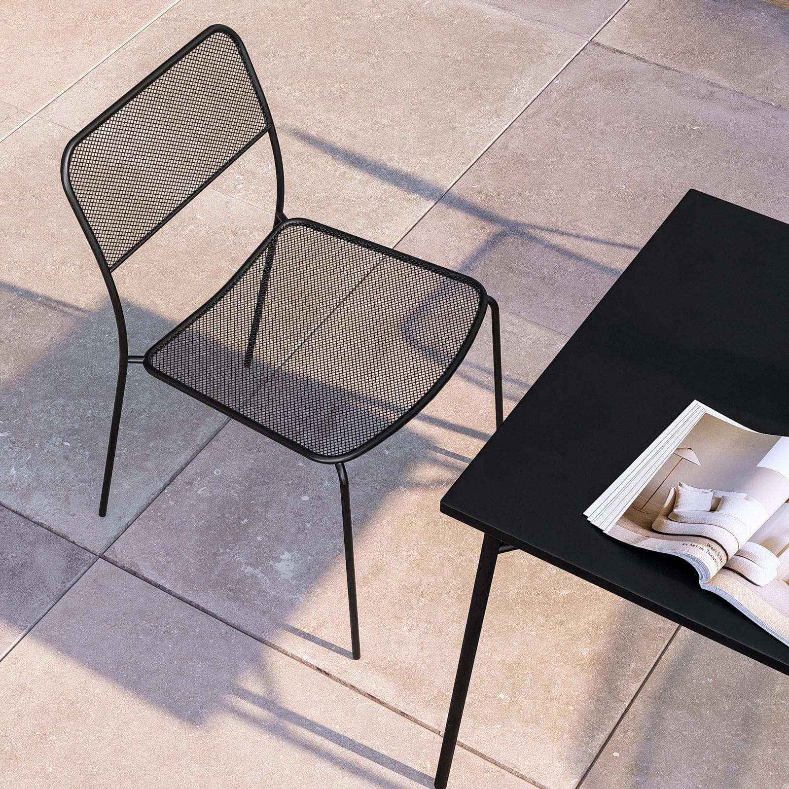 Set pranzo tavolo 80x80 cm e 4 sedie in acciaio nero - Faber