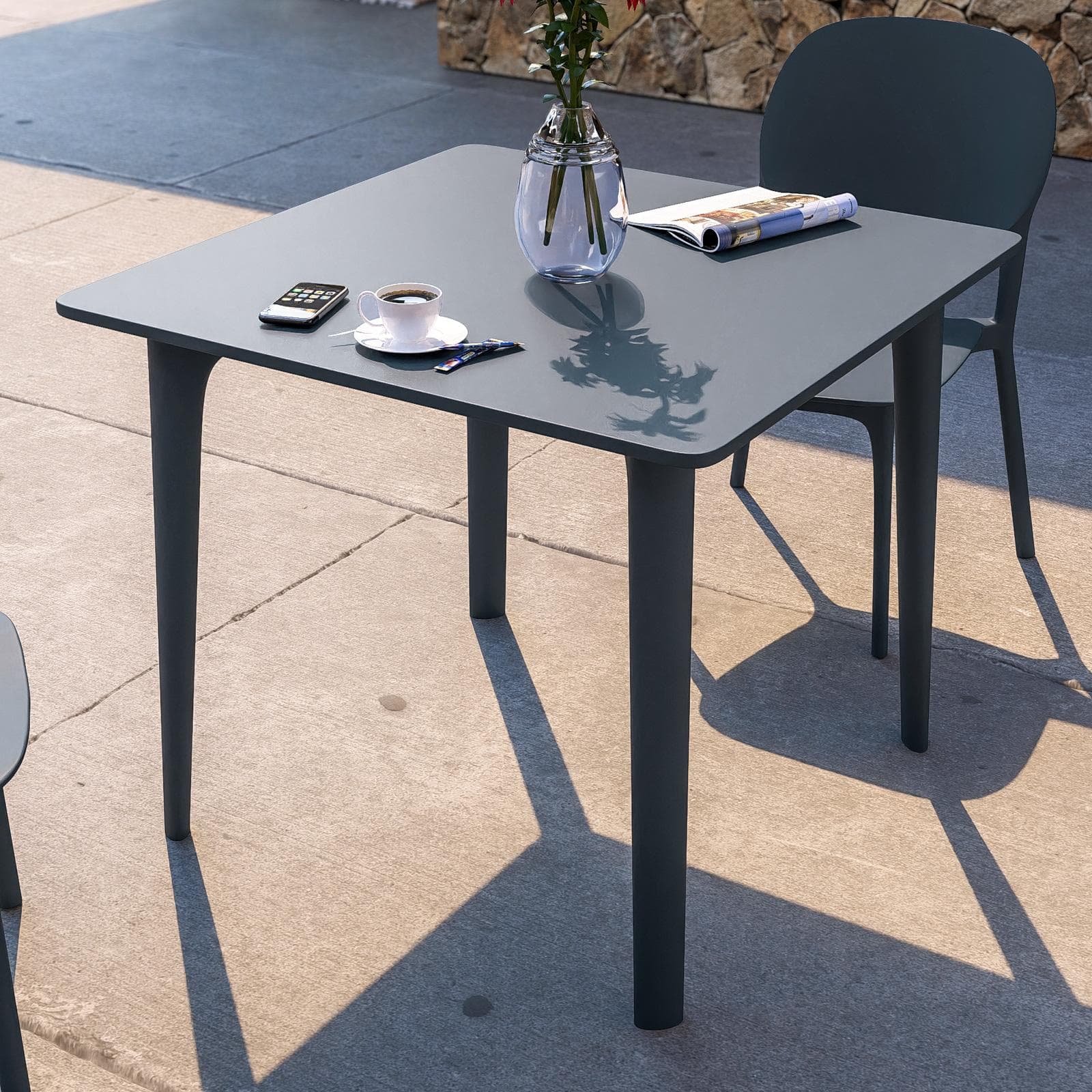 Set pranzo da giardino tavolo 80x80 cm e 4 sedie in polipropilene blu - Qalis
