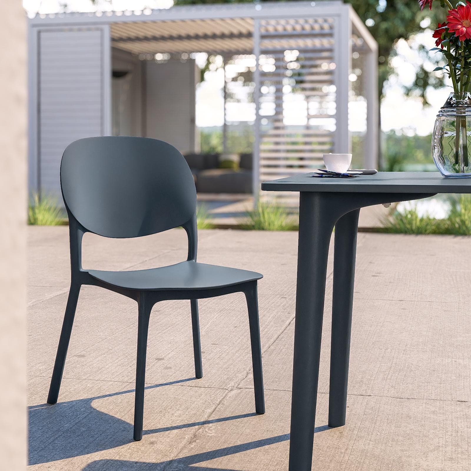 Set pranzo da giardino tavolo 80x80 cm e 4 sedie in polipropilene blu - Qalis