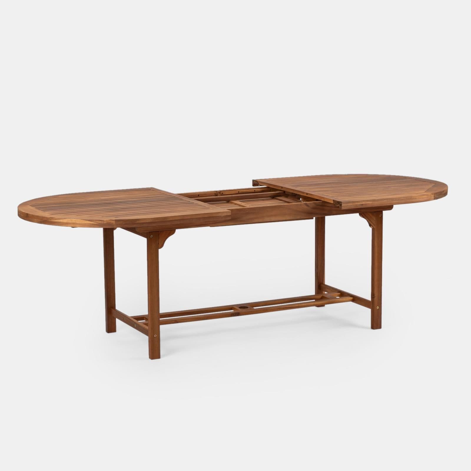 Set pranzo tavolo allungabile 180/240x100 cm e 4 sedie pieghevoli in legno di acacia - Paja