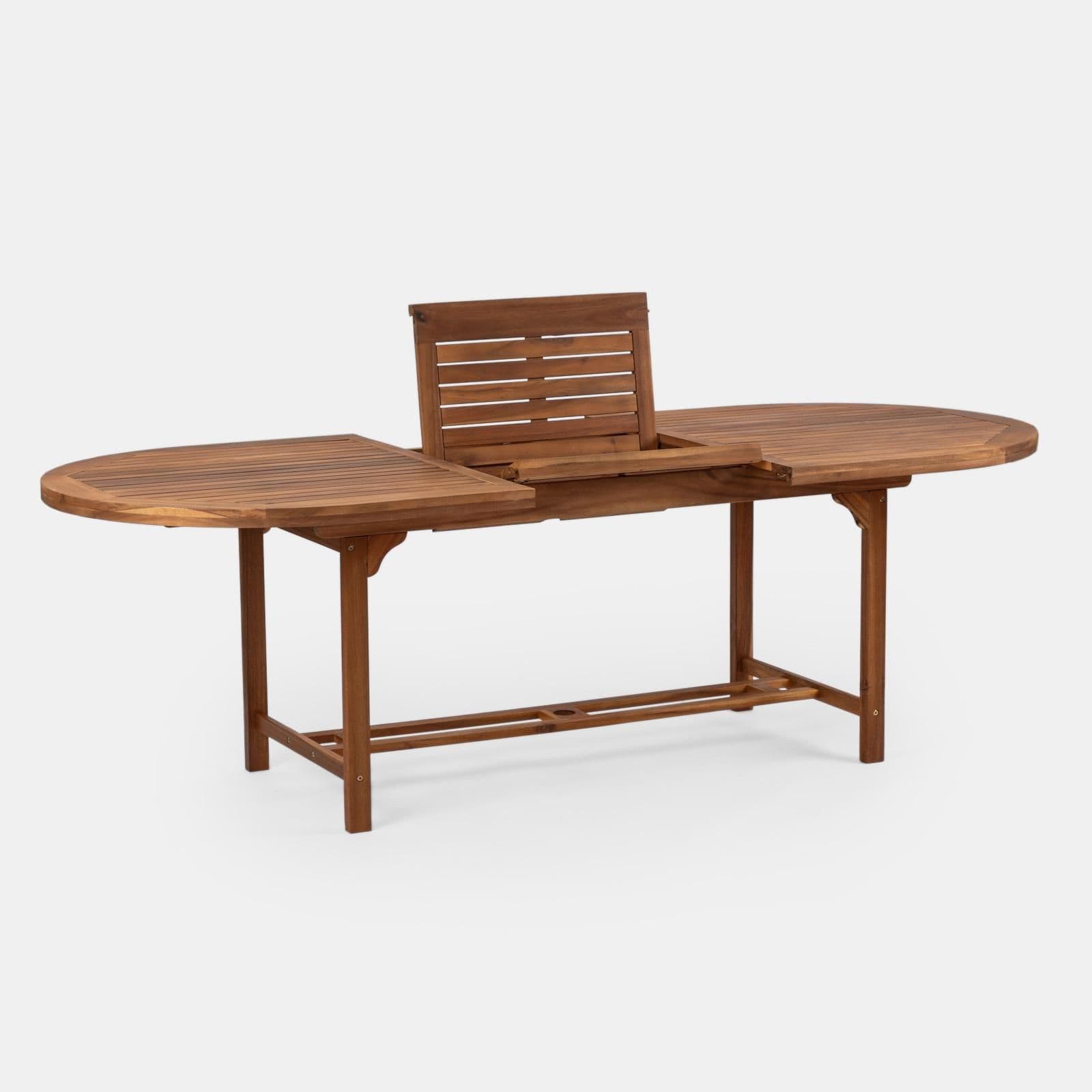 Set pranzo tavolo allungabile 180/240x100 cm e 4 sedie pieghevoli in legno di acacia - Paja