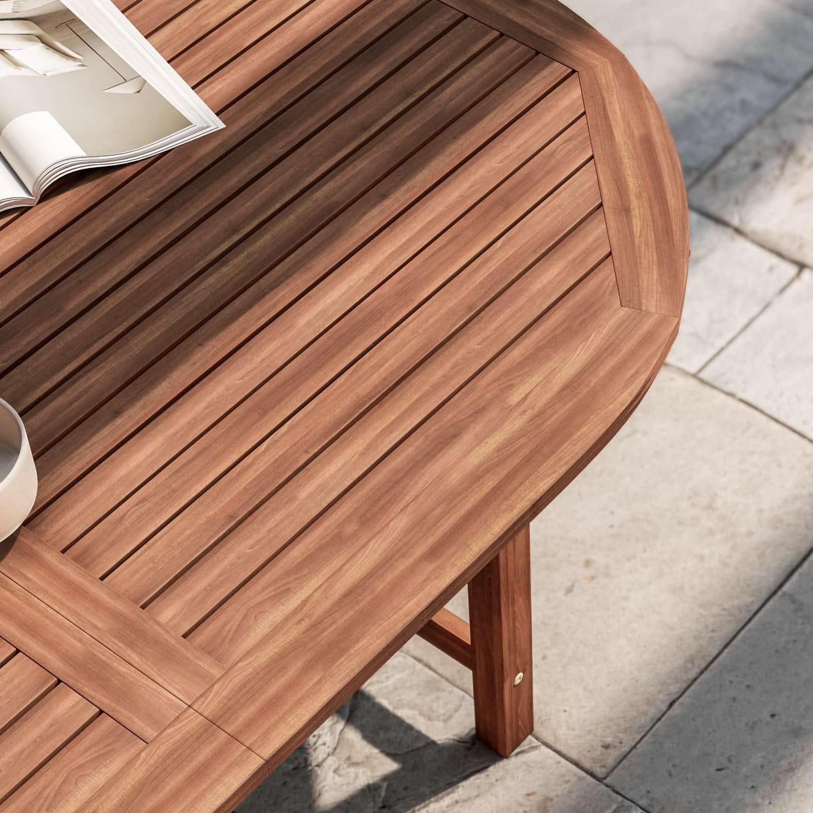 Set pranzo tavolo allungabile 180/240x100 cm e 4 sedie pieghevoli in legno di acacia - Paja