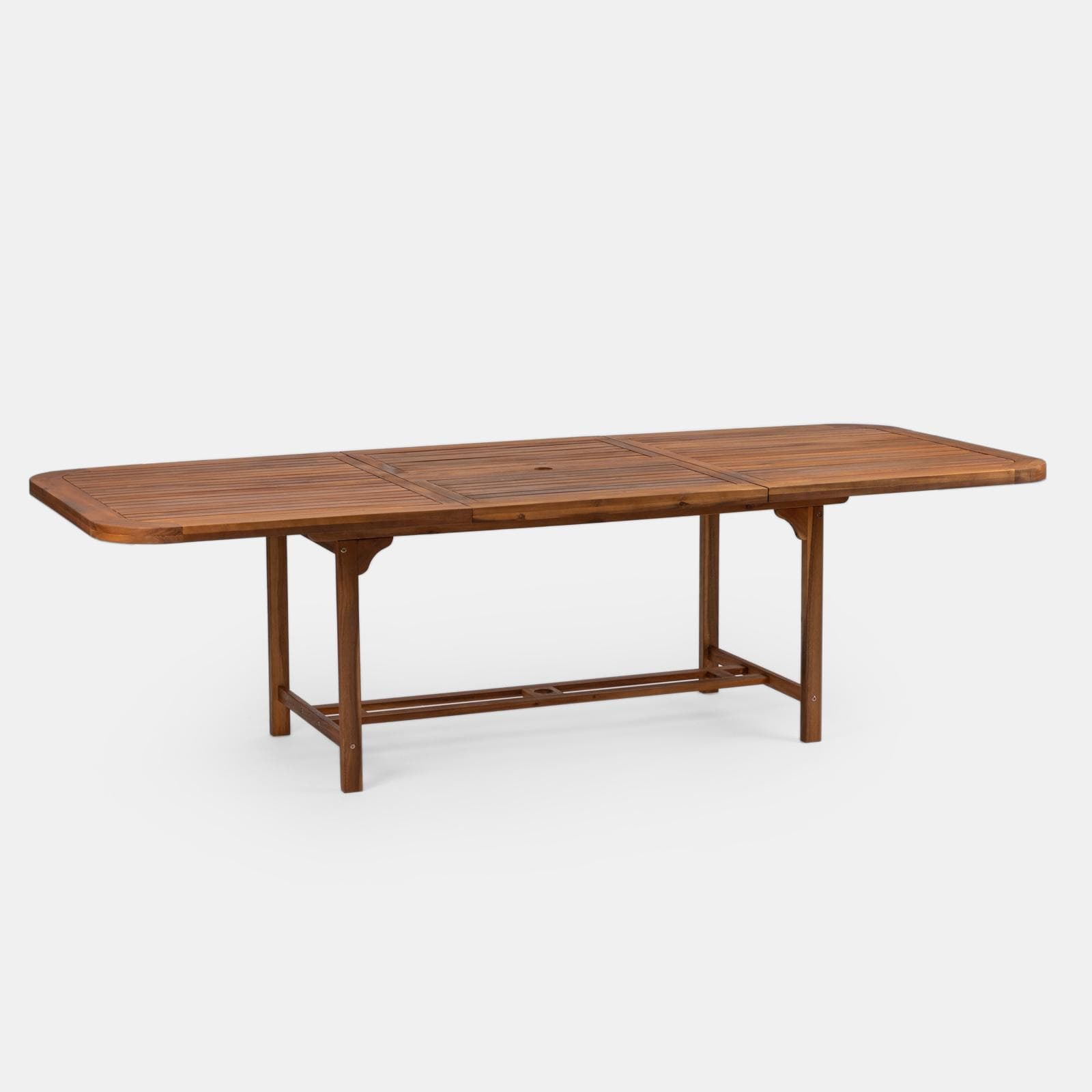Set pranzo con tavolo allungabile 180/260x110 cm e 4 sedie con braccioli pieghevoli in legno di acacia - Paja