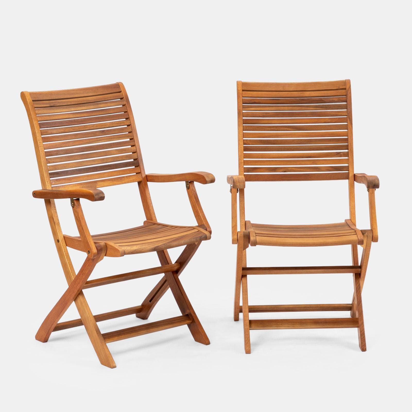 Set pranzo con tavolo allungabile 180/260x110 cm e 4 sedie con braccioli pieghevoli in legno di acacia - Paja
