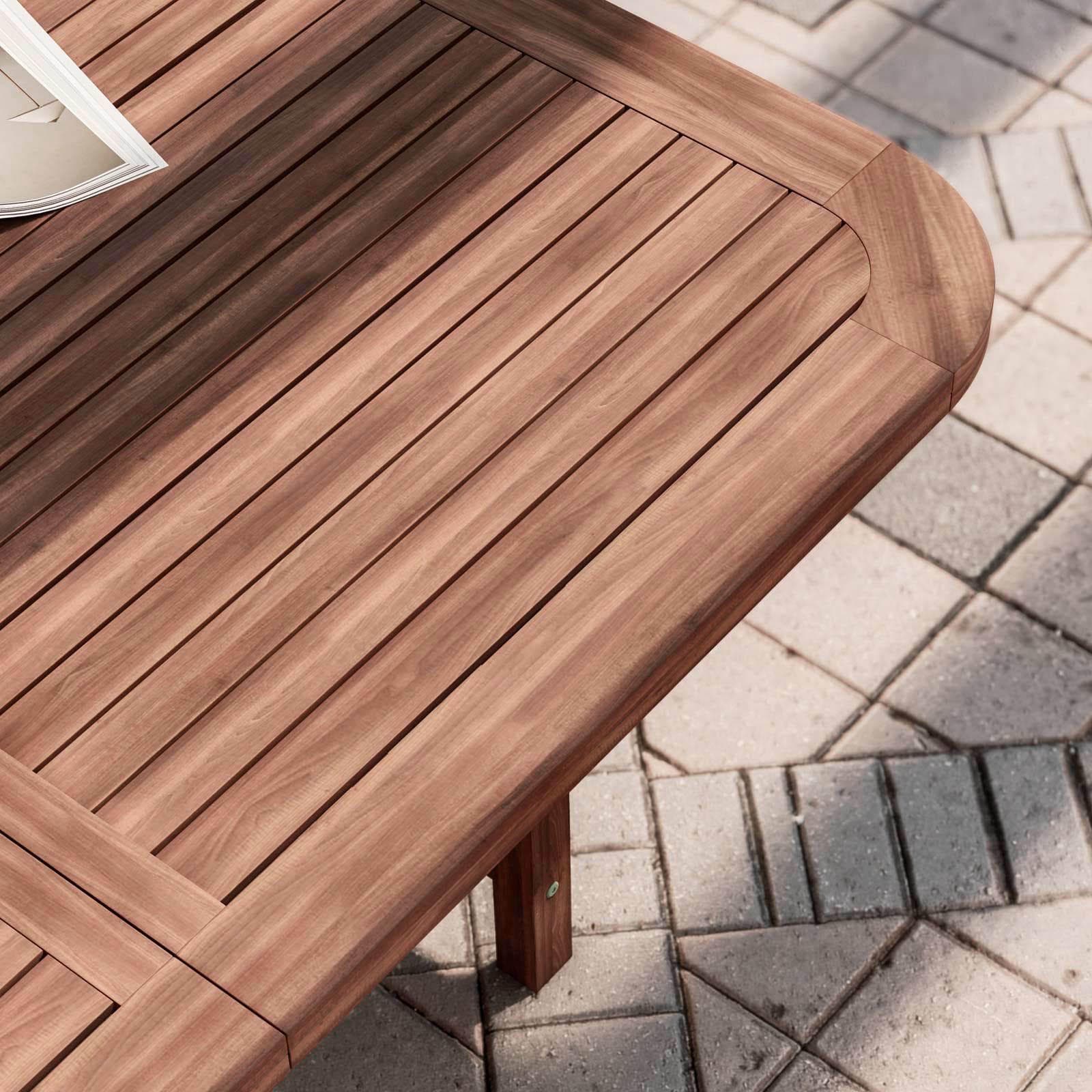 Set pranzo con tavolo allungabile 180/260x110 cm e 4 sedie con braccioli pieghevoli in legno di acacia - Paja