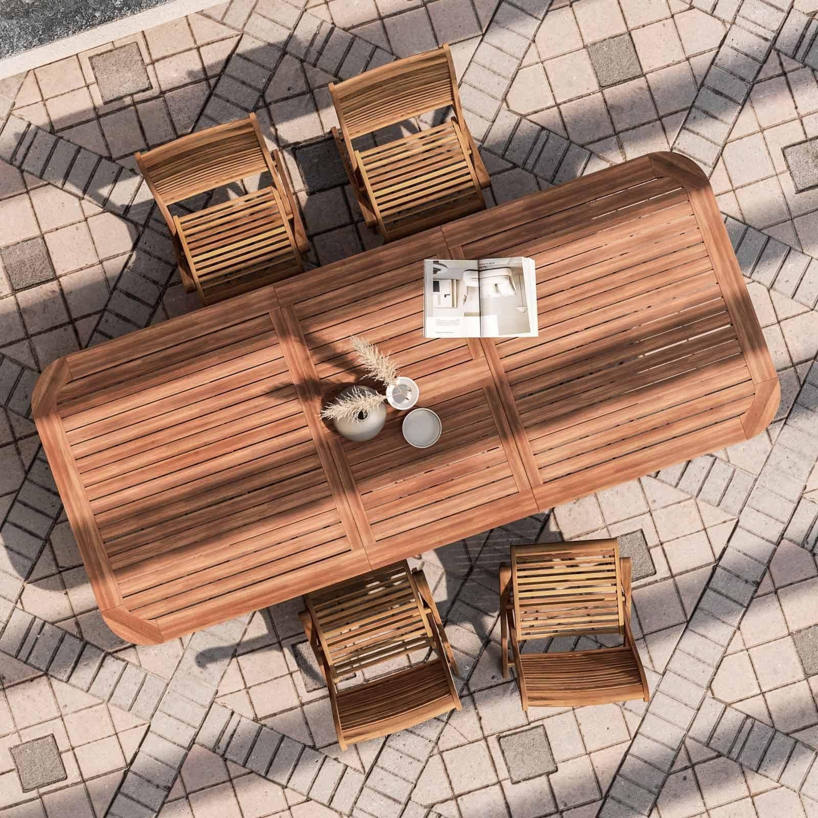 Set pranzo tavolo allungabile 180/260x110 cm con 4 sedie pieghevoli in legno di acacia - Paja