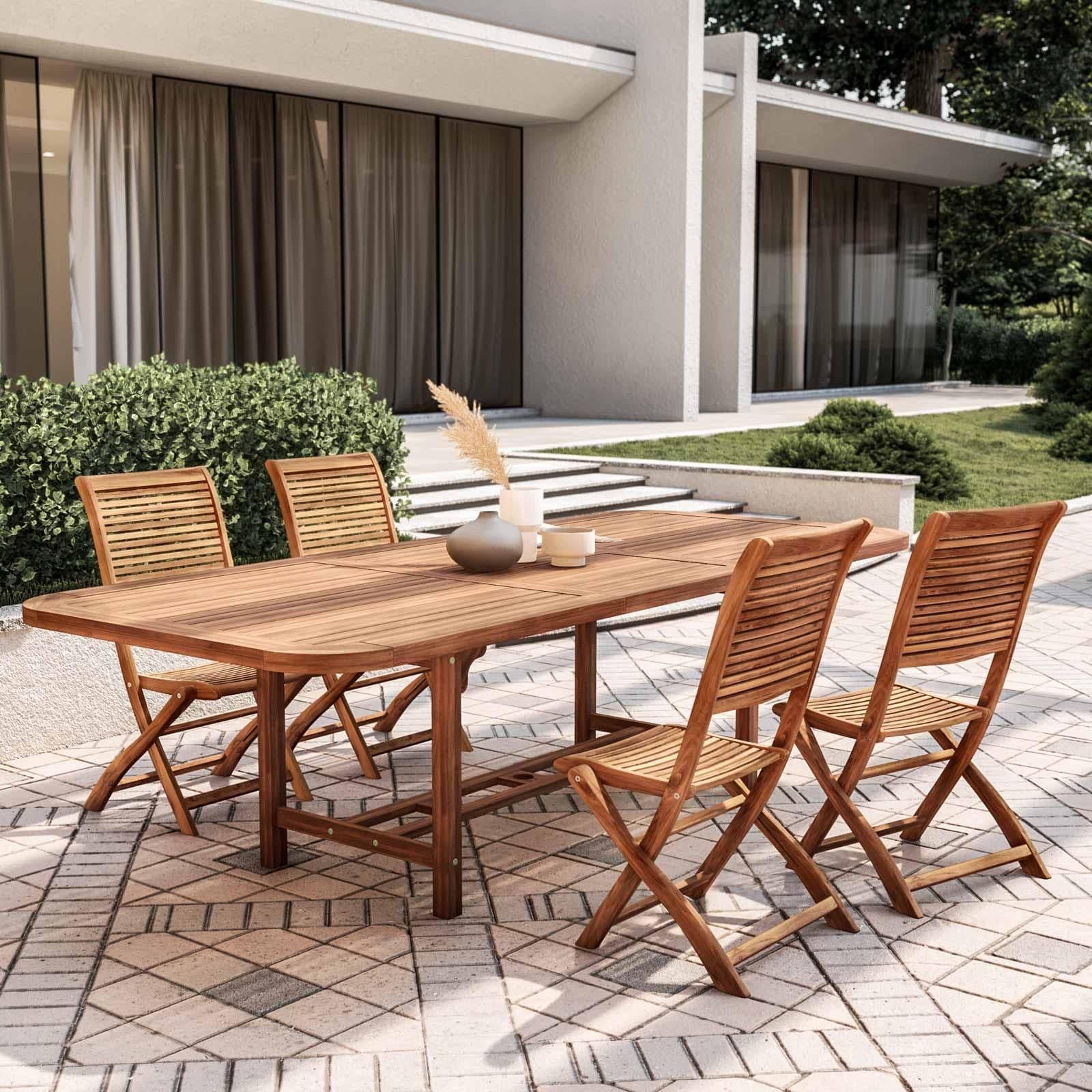 Set pranzo tavolo allungabile 180/260x110 cm con 4 sedie pieghevoli in legno di acacia - Paja