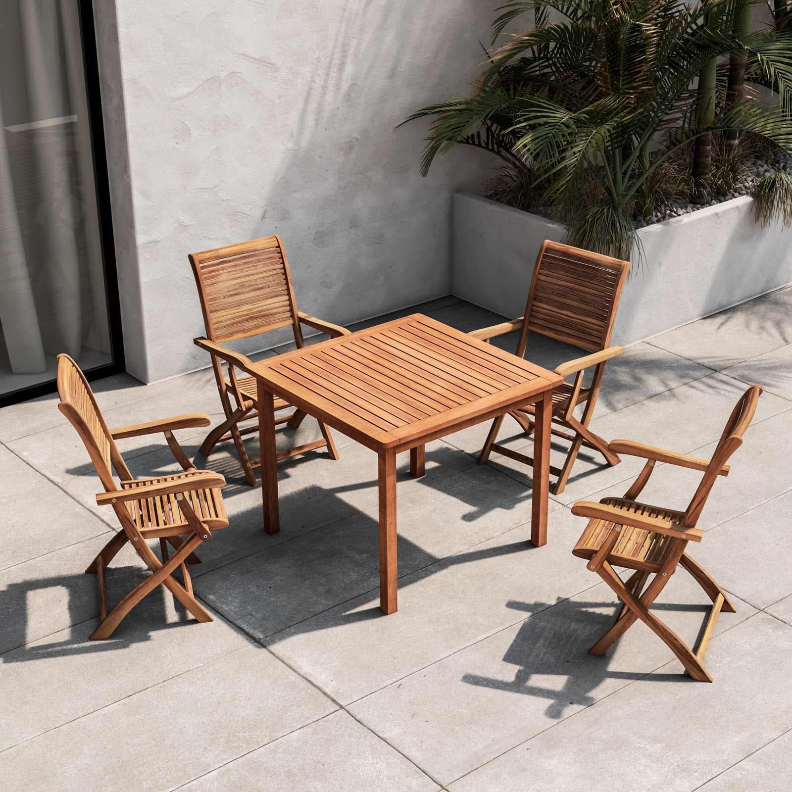 Set pranzo con tavolo 90x90 cm e 4 sedie con braccioli in legno di acacia - Paja