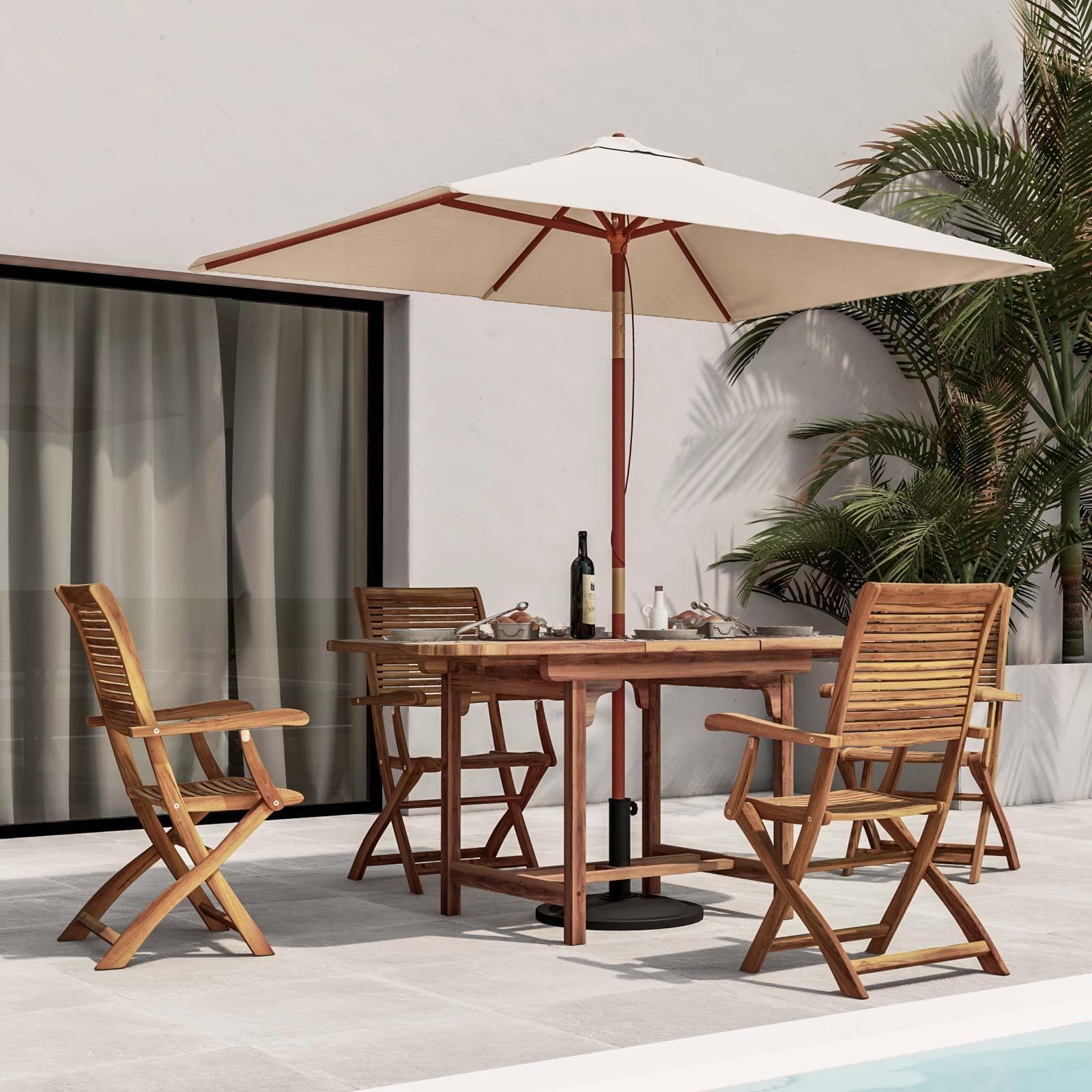 Set pranzo tavolo allungabile 120/160x80 e 4 sedie con braccioli in legno di acacia - Paja