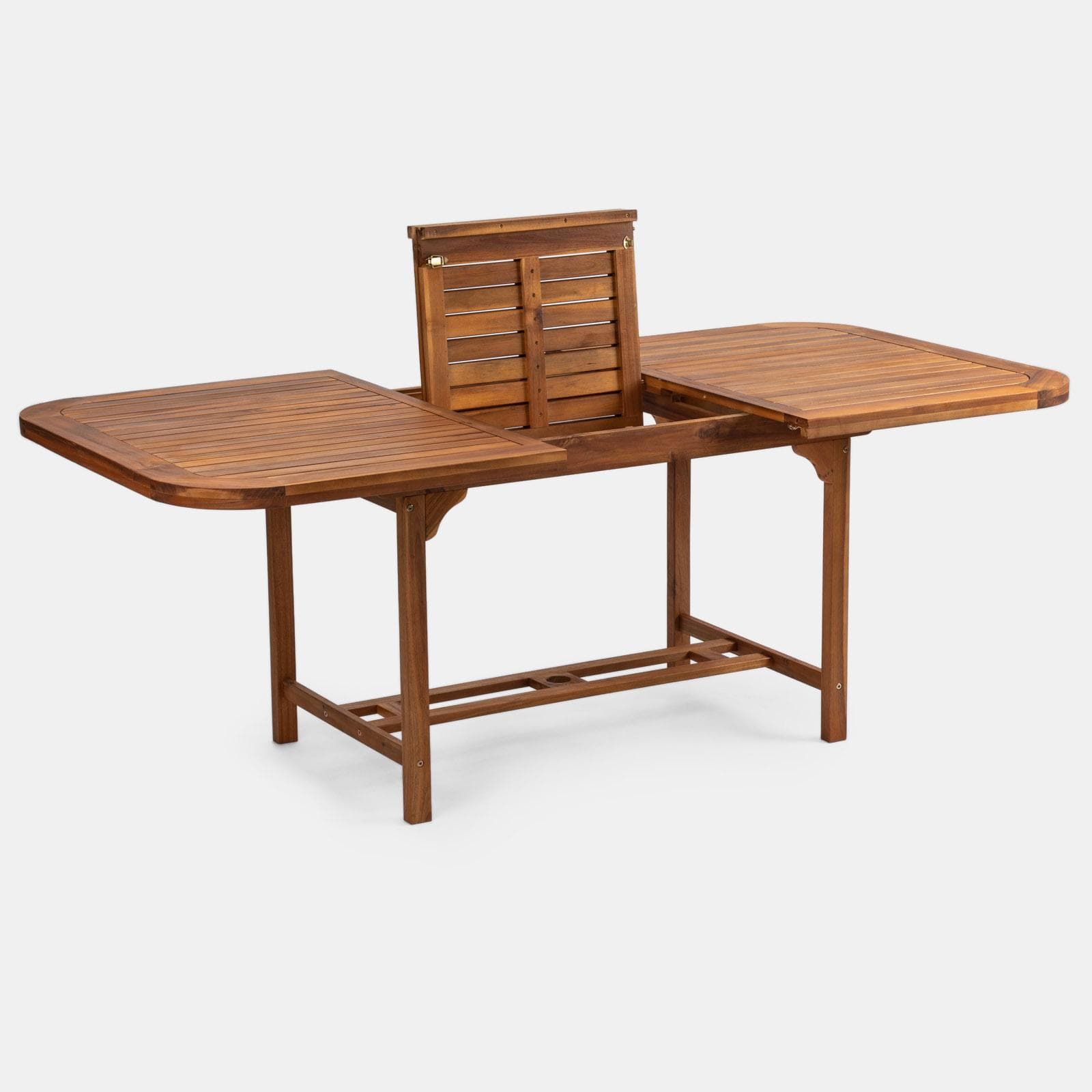 Set pranzo con tavolo allungabile 150/200x100 cm e 4 sedie con braccioli in legno di acacia - Paja