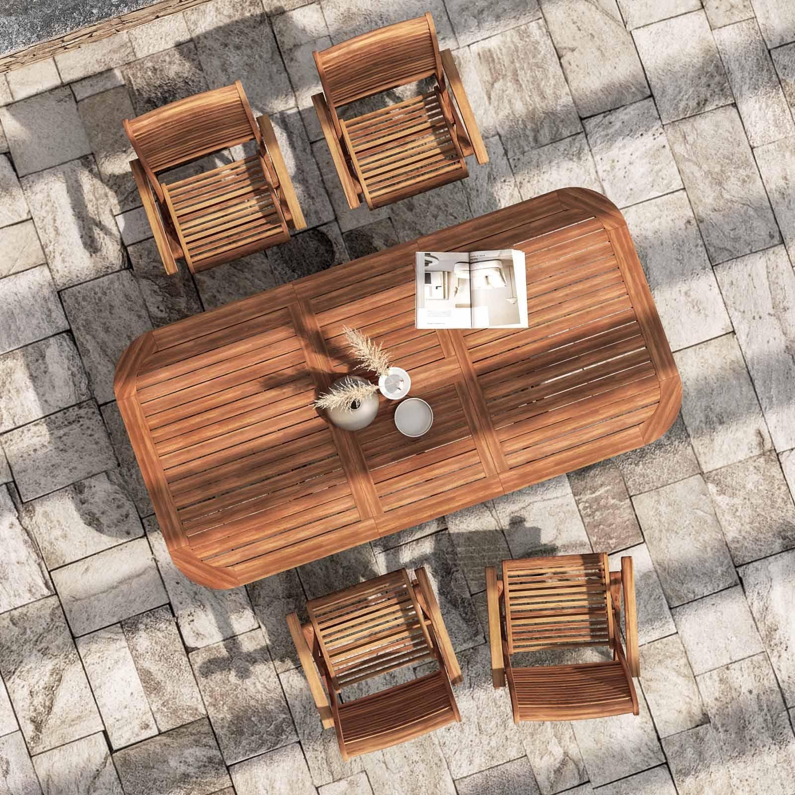 Set pranzo con tavolo allungabile 150/200x100 cm e 4 sedie con braccioli in legno di acacia - Paja