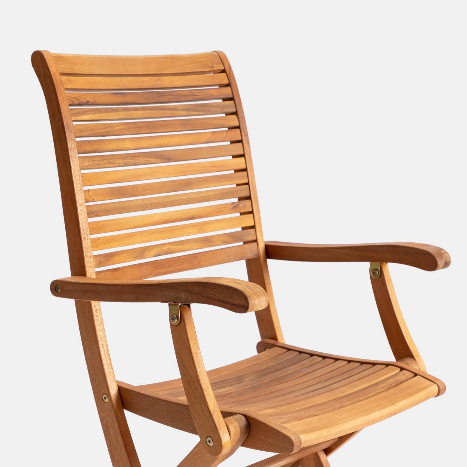 Set pranzo con tavolo allungabile 150/200x100 cm e 4 sedie con braccioli in legno di acacia - Paja