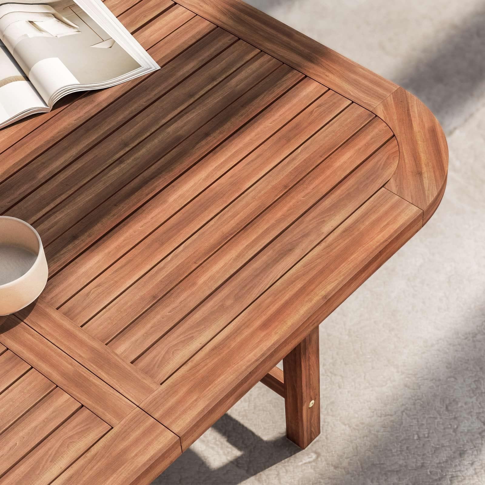 Set pranzo con tavolo allungabile 150/200x100 cm e 4 sedie con braccioli in legno di acacia - Paja