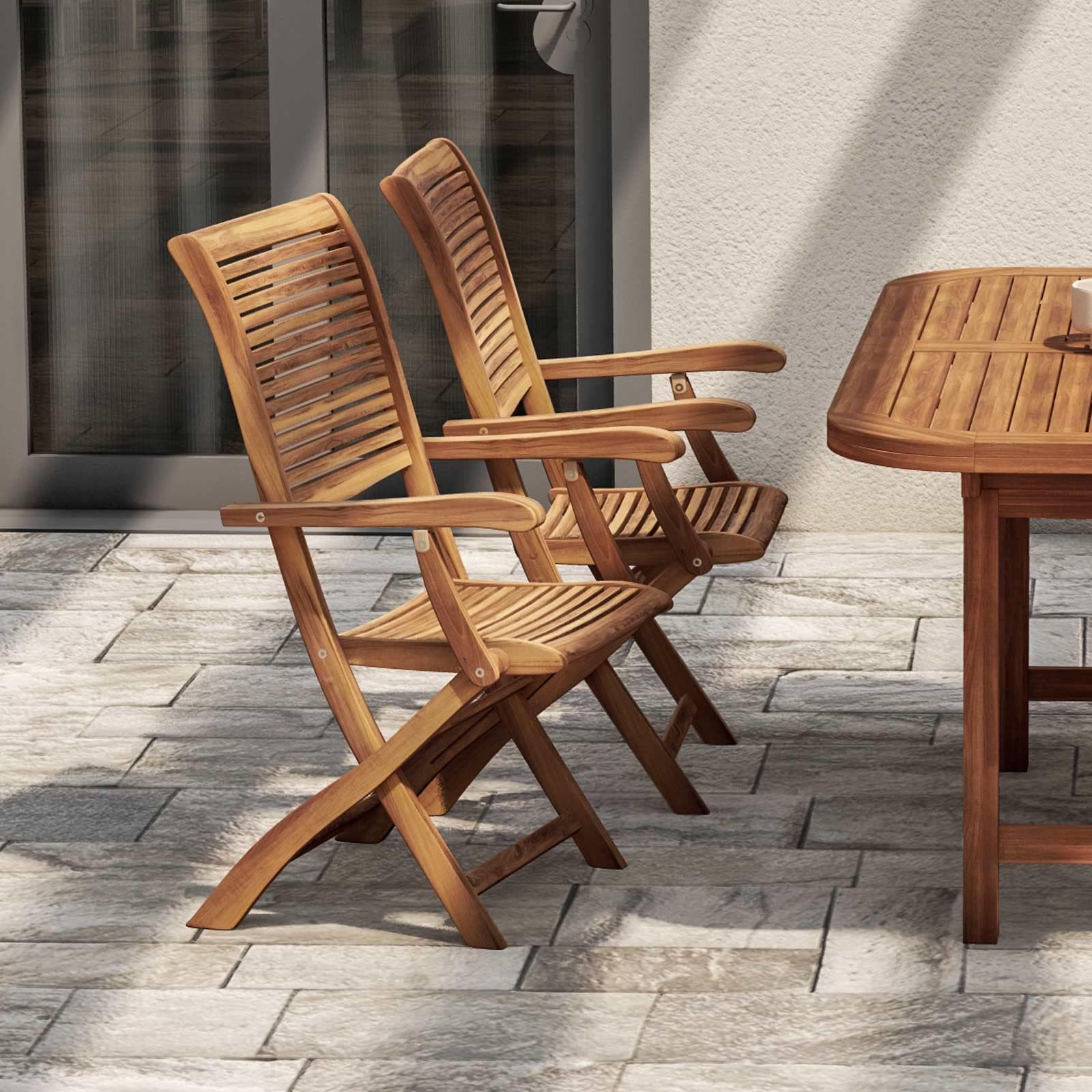 Set pranzo con tavolo allungabile 150/200x100 cm e 4 sedie con braccioli in legno di acacia - Paja