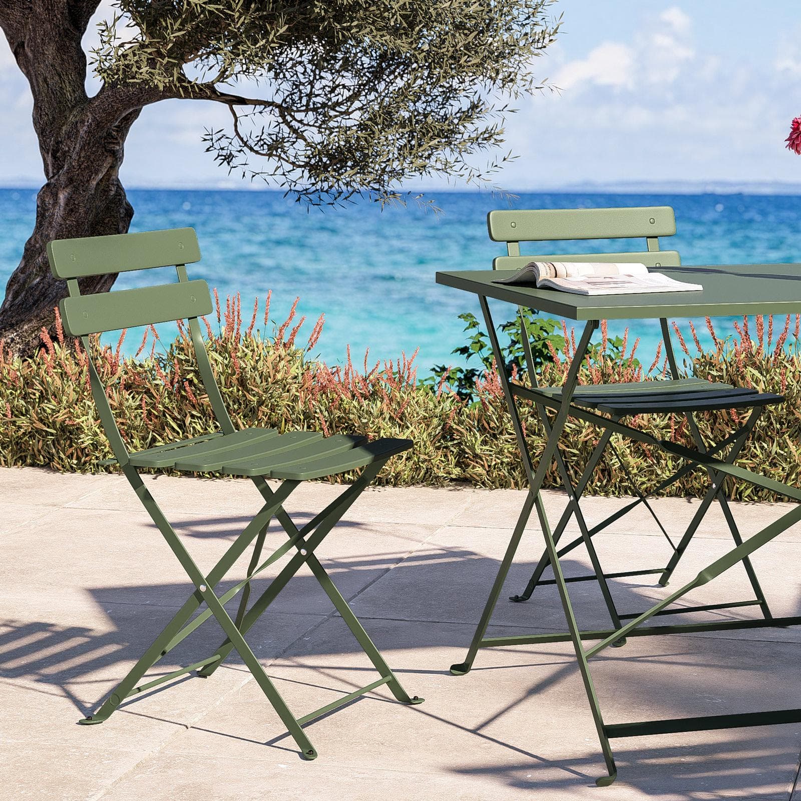 Set pranzo pieghevole tavolo 110x70 cm e 4 sedie in metallo verde salvia - Atelier