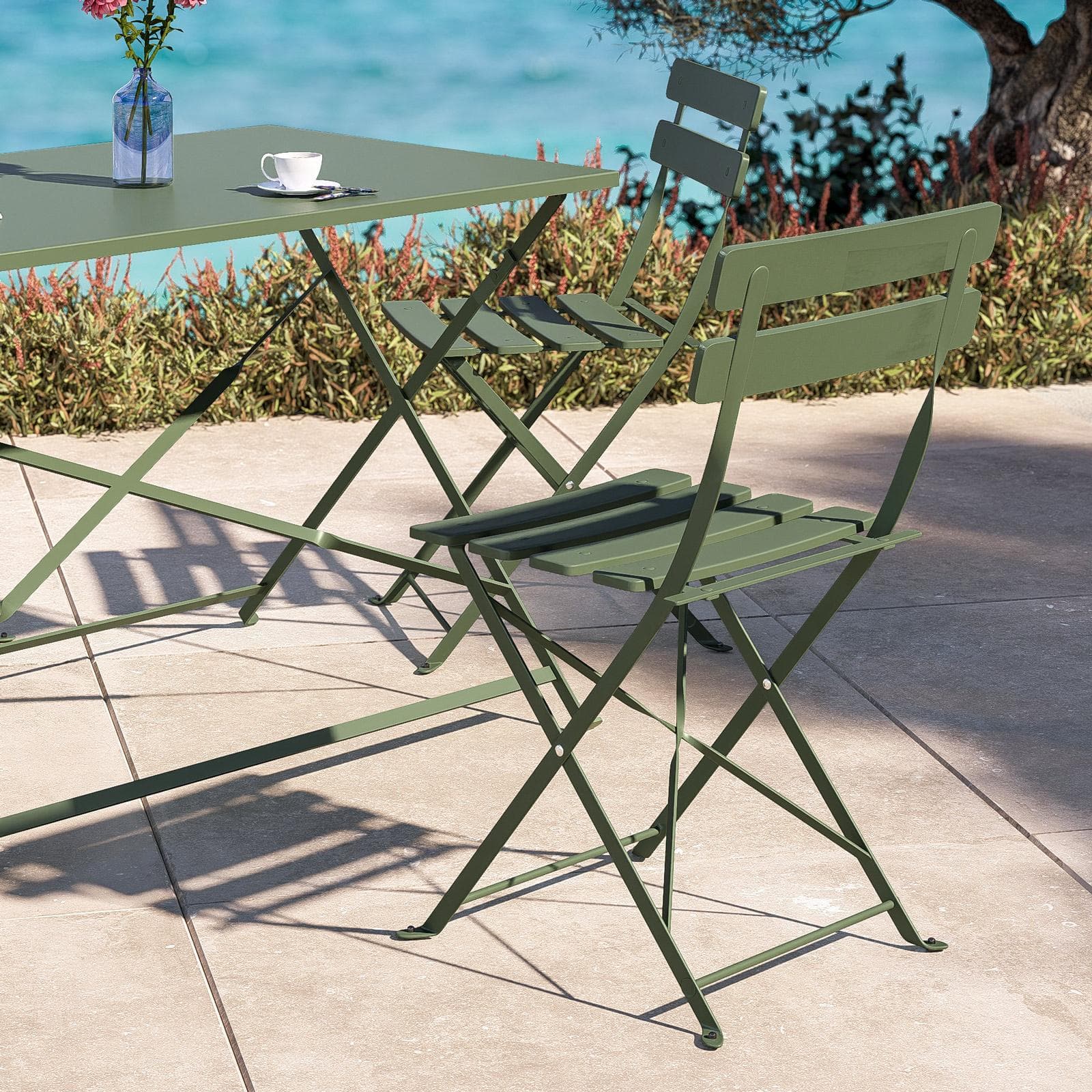 Set pranzo pieghevole tavolo 110x70 cm e 4 sedie in metallo verde salvia - Atelier