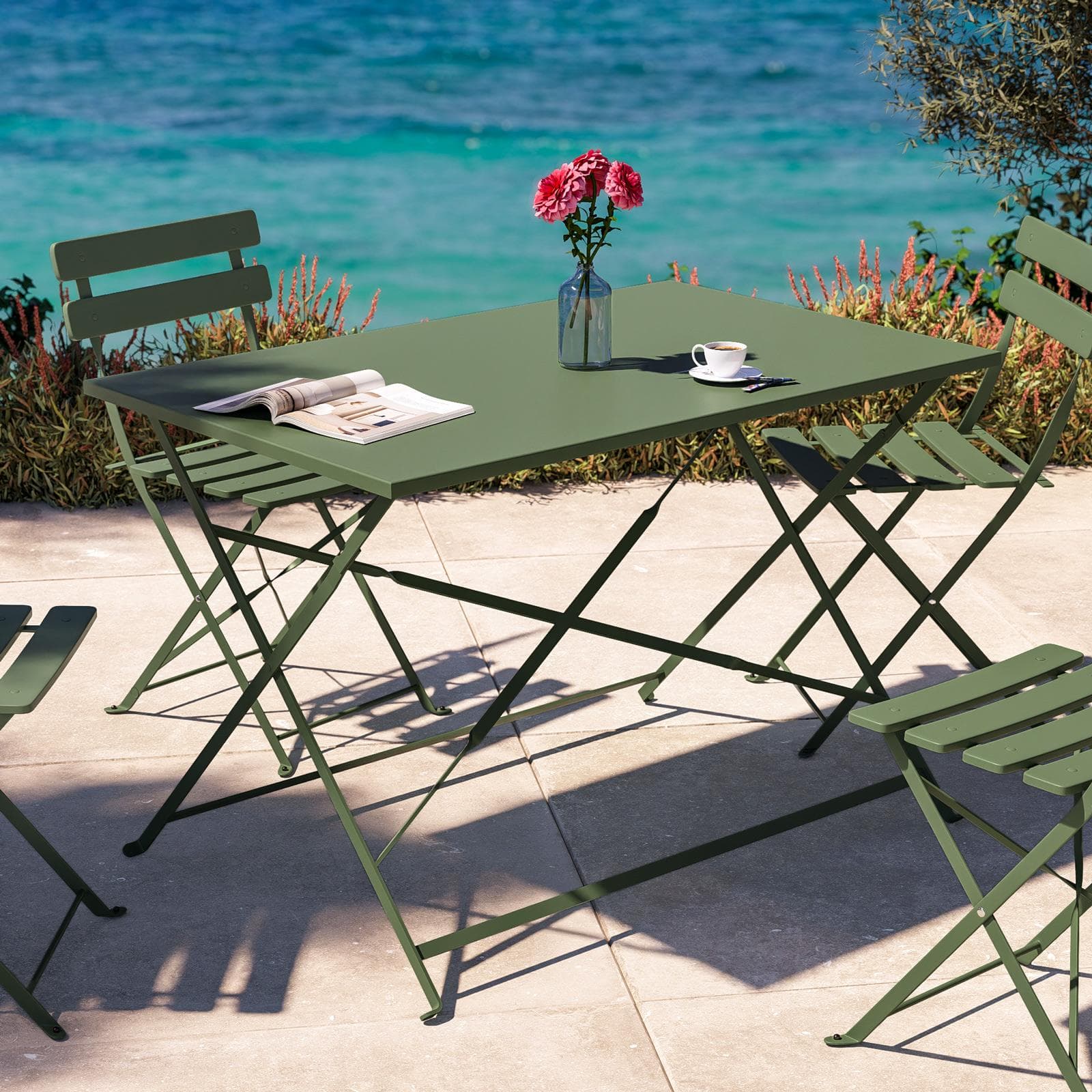 Set pranzo pieghevole tavolo 110x70 cm e 4 sedie in metallo verde salvia - Atelier