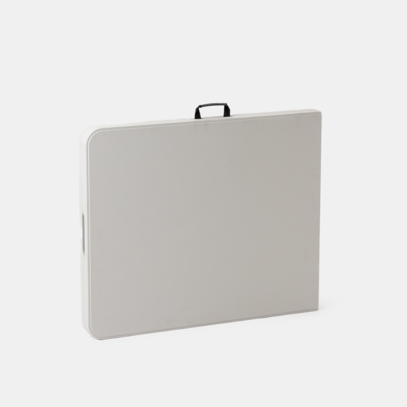 Set tavolo da catering pieghevole 180x75 cm con gambe ad H e 4 sedie in acciaio grigio opaco e resina bianco - Tasfa