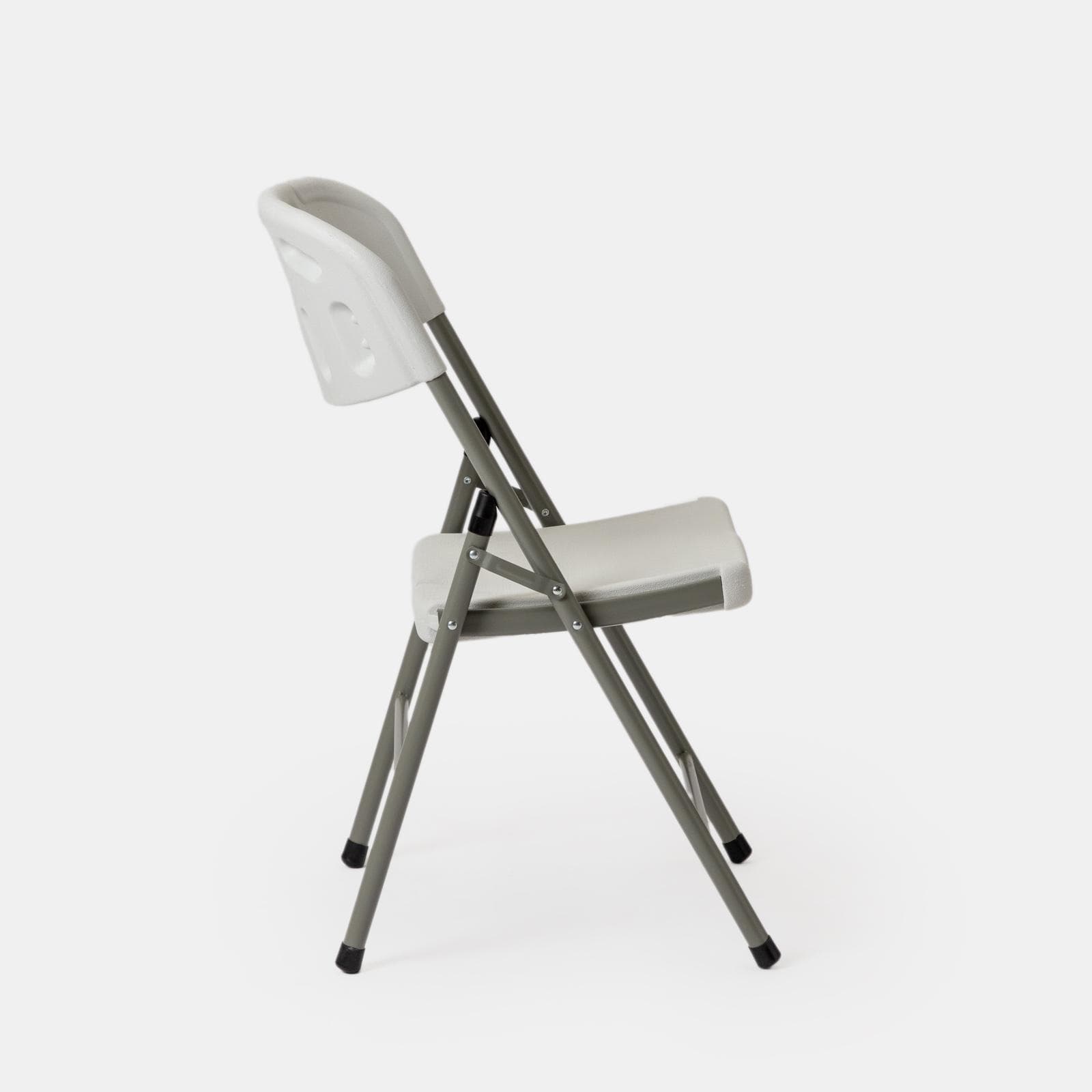Set tavolo da catering pieghevole 180x75 cm con gambe ad H e 4 sedie in acciaio grigio opaco e resina bianco - Tasfa
