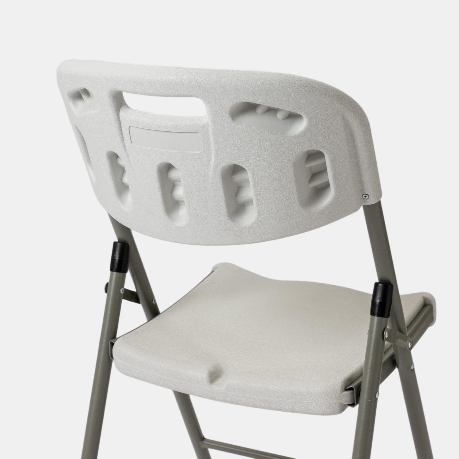Set tavolo da catering pieghevole 180x75 cm con gambe ad H e 4 sedie in acciaio grigio opaco e resina bianco - Tasfa