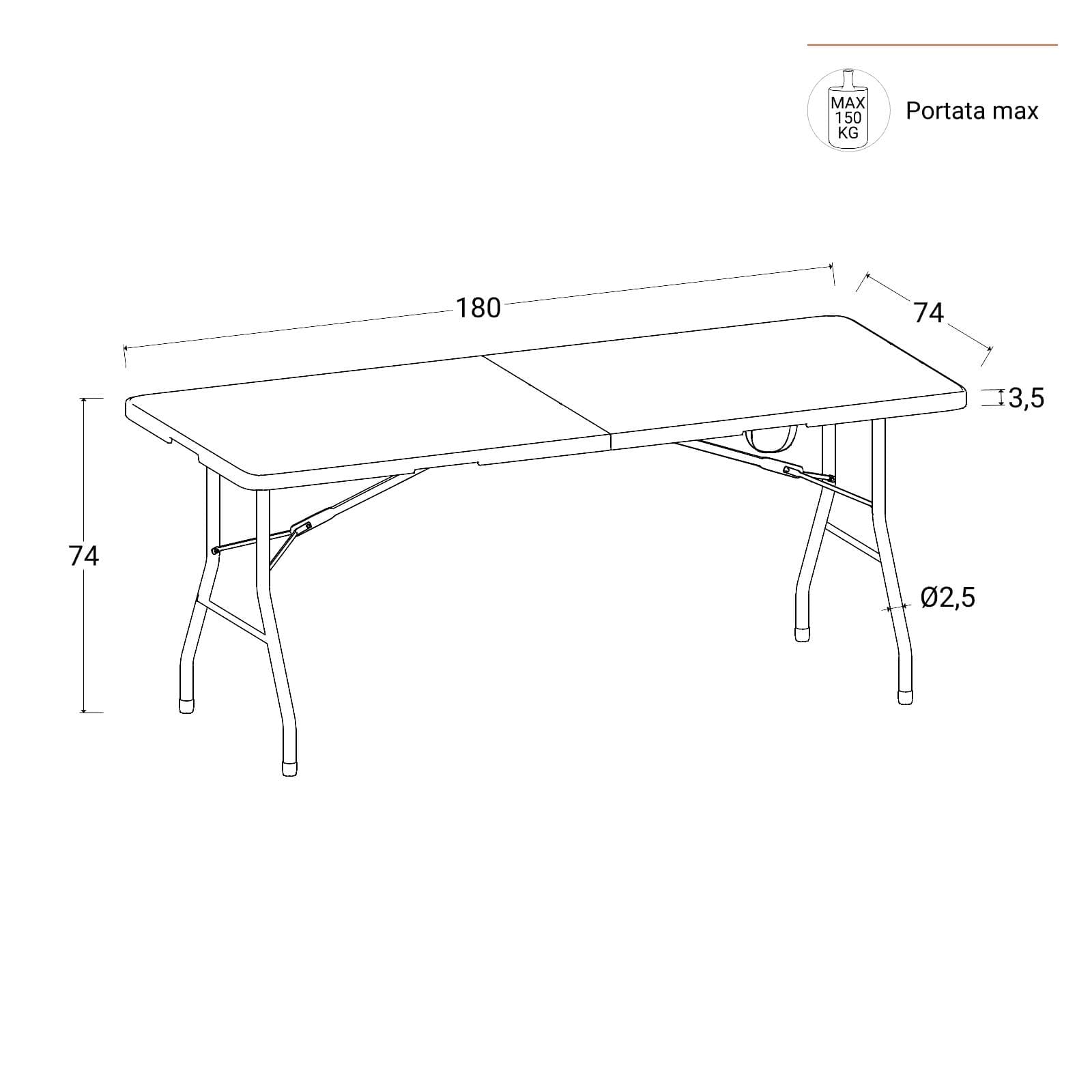 Set tavolo da catering pieghevole 180x75 cm con gambe ad H e 4 sedie in acciaio grigio opaco e resina bianco - Tasfa