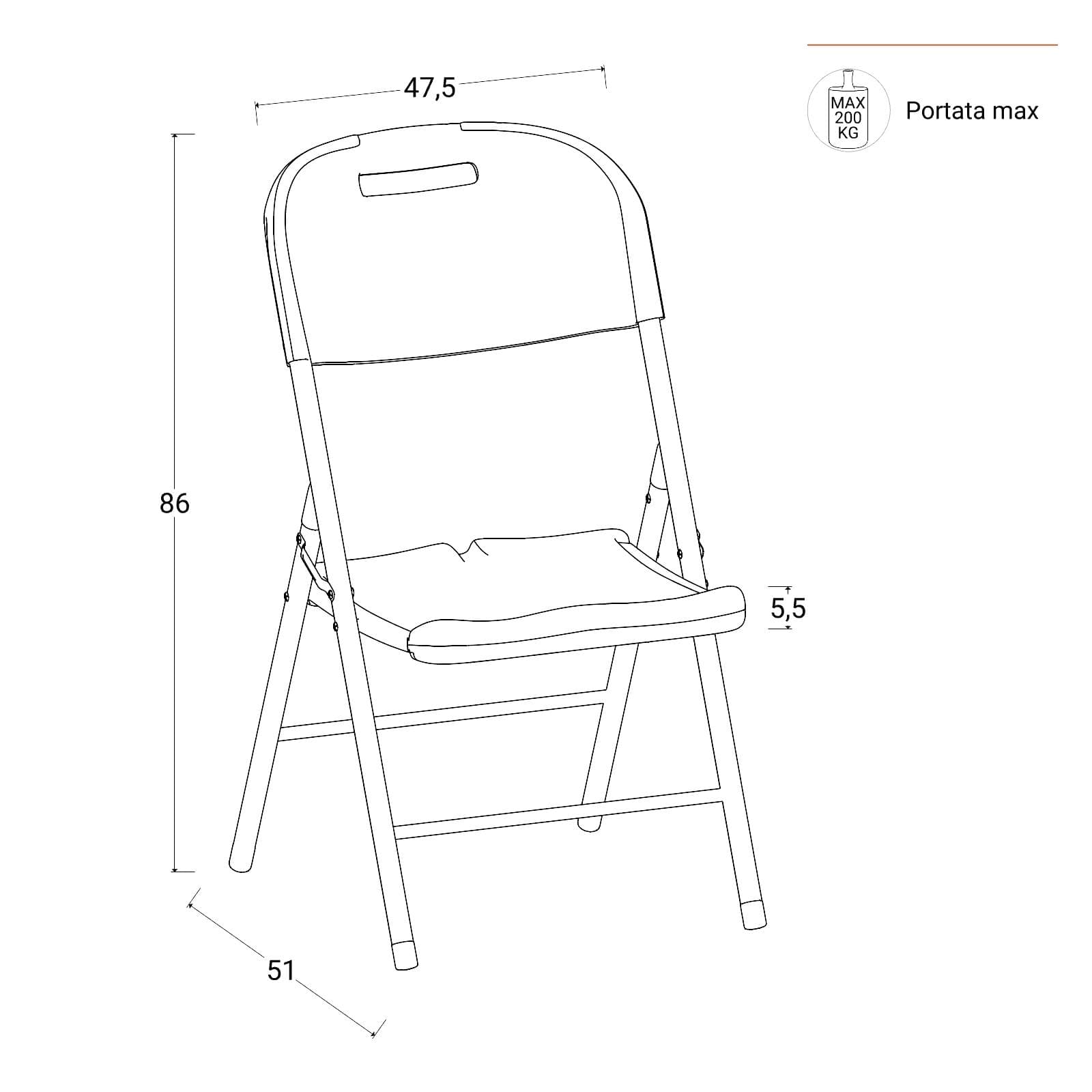 Set tavolo da catering pieghevole 180x75 cm con gambe ad H e 4 sedie in acciaio grigio opaco e resina bianco - Tasfa