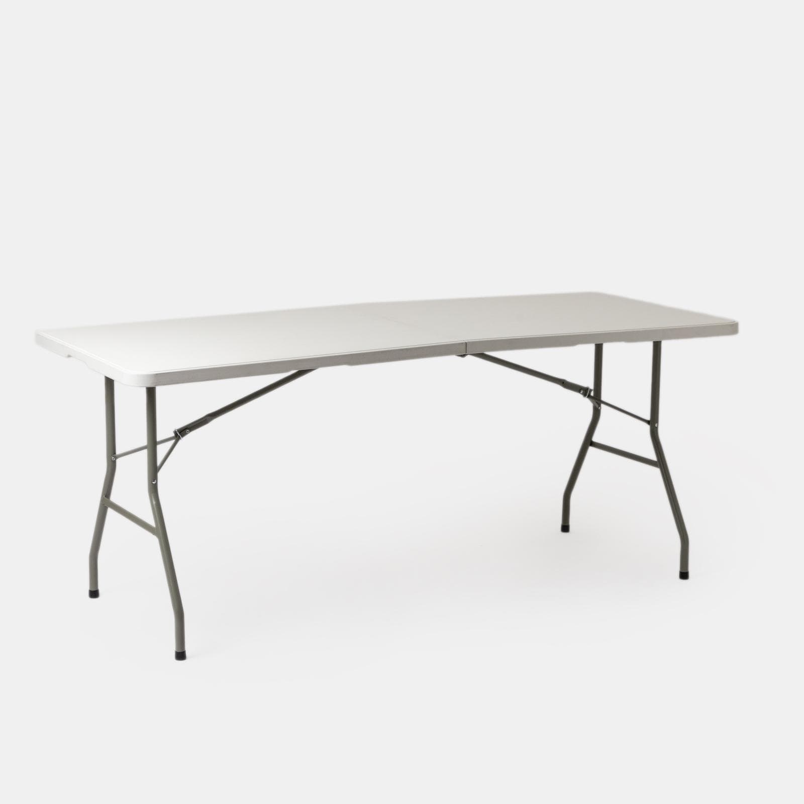 Set tavolo da catering pieghevole 180x75 cm con gambe ad H e 4 sedie in acciaio grigio opaco e resina bianco - Tasfa