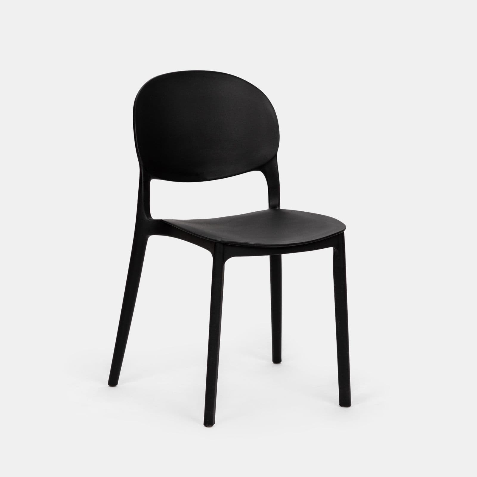 Set pranzo tavolo rotondo 100 cm e 4 sedie impilabili in polipropilene nero - Tulipano