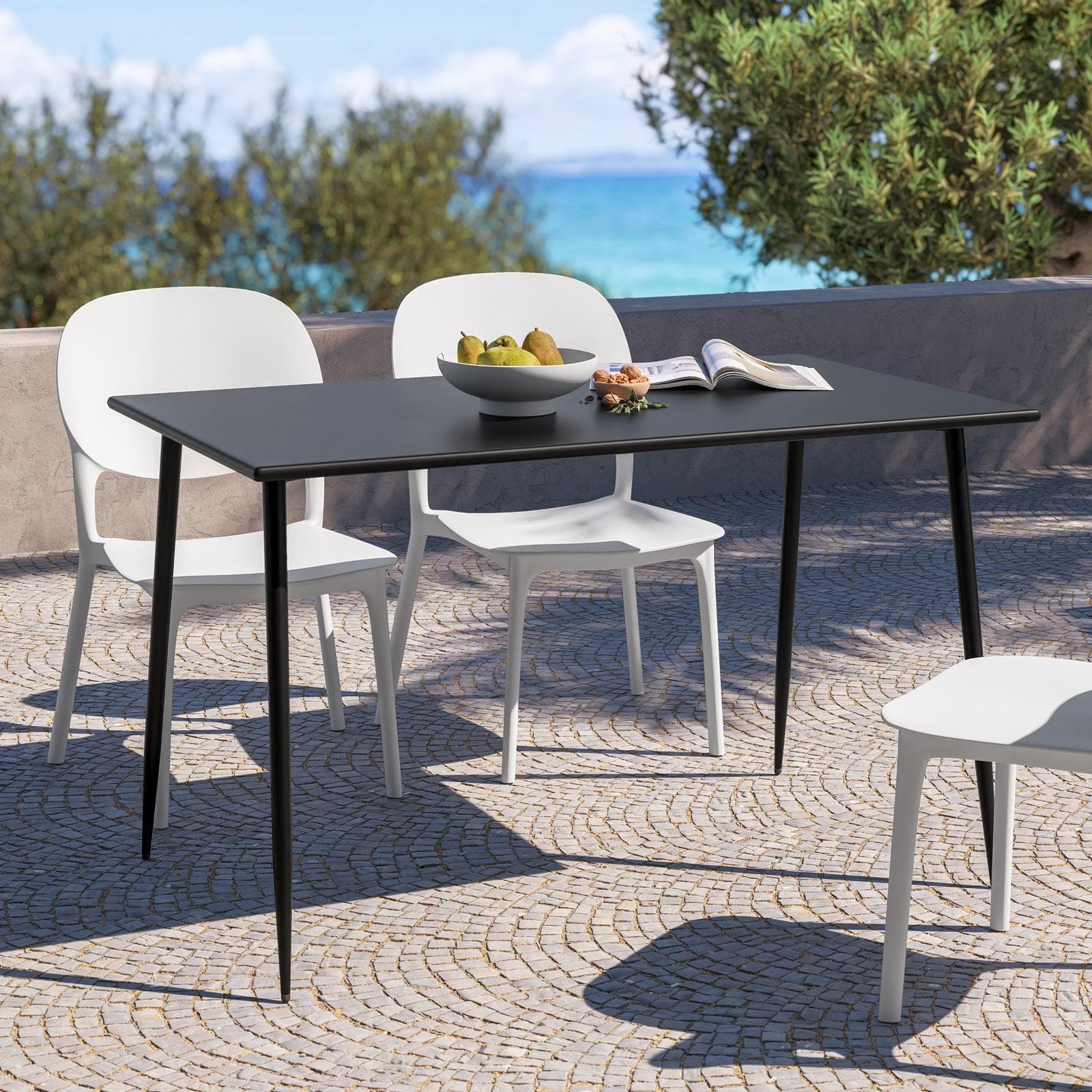 Set pranzo tavolo 120x70 cm in acciaio nero e 4 sedie in polipropilene bianco - Paint