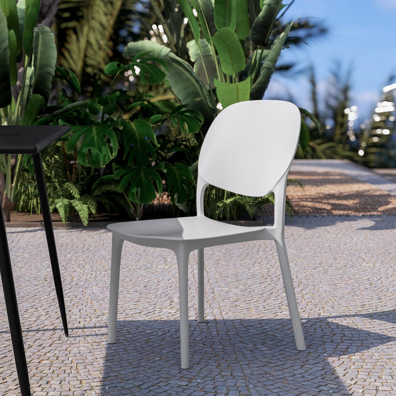 Set pranzo tavolo 120x70 cm in acciaio nero e 4 sedie in polipropilene bianco - Paint
