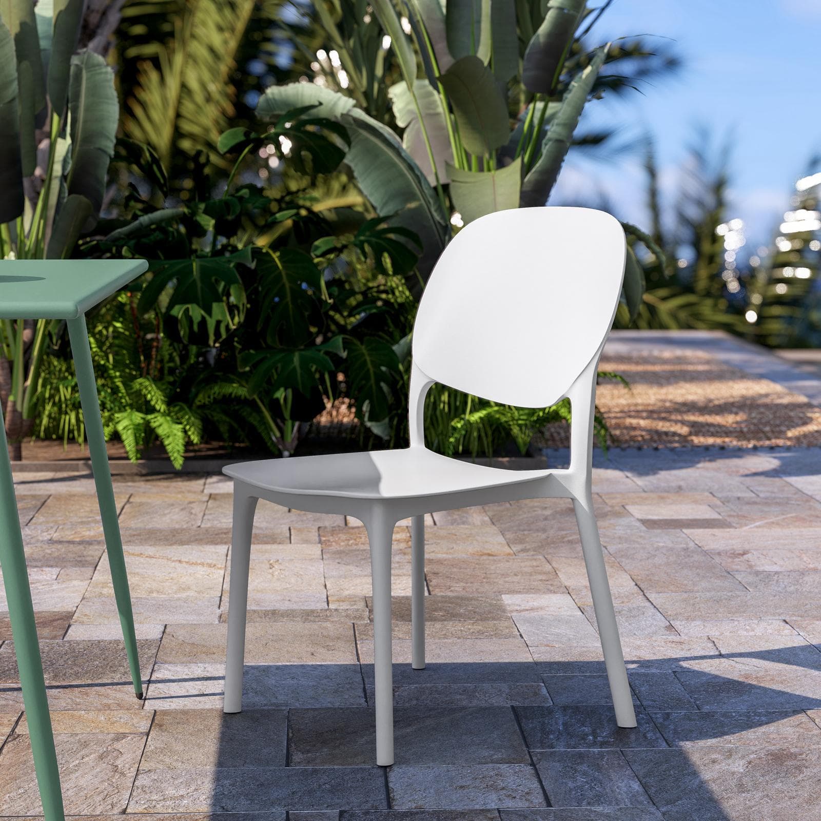 Set pranzo tavolo 120x70 cm in acciaio verde marino e 4 sedie in polipropilene bianco - Paint