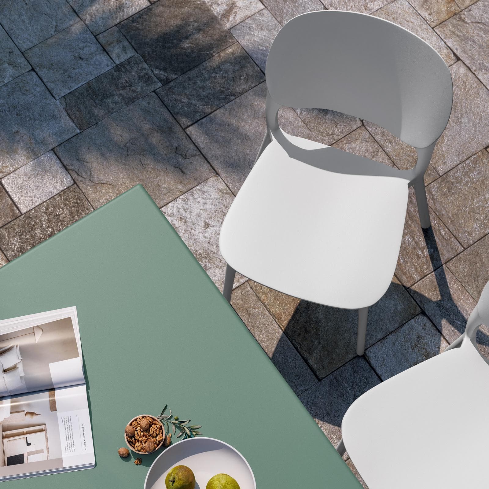 Set pranzo tavolo 120x70 cm in acciaio verde marino e 4 sedie in polipropilene bianco - Paint