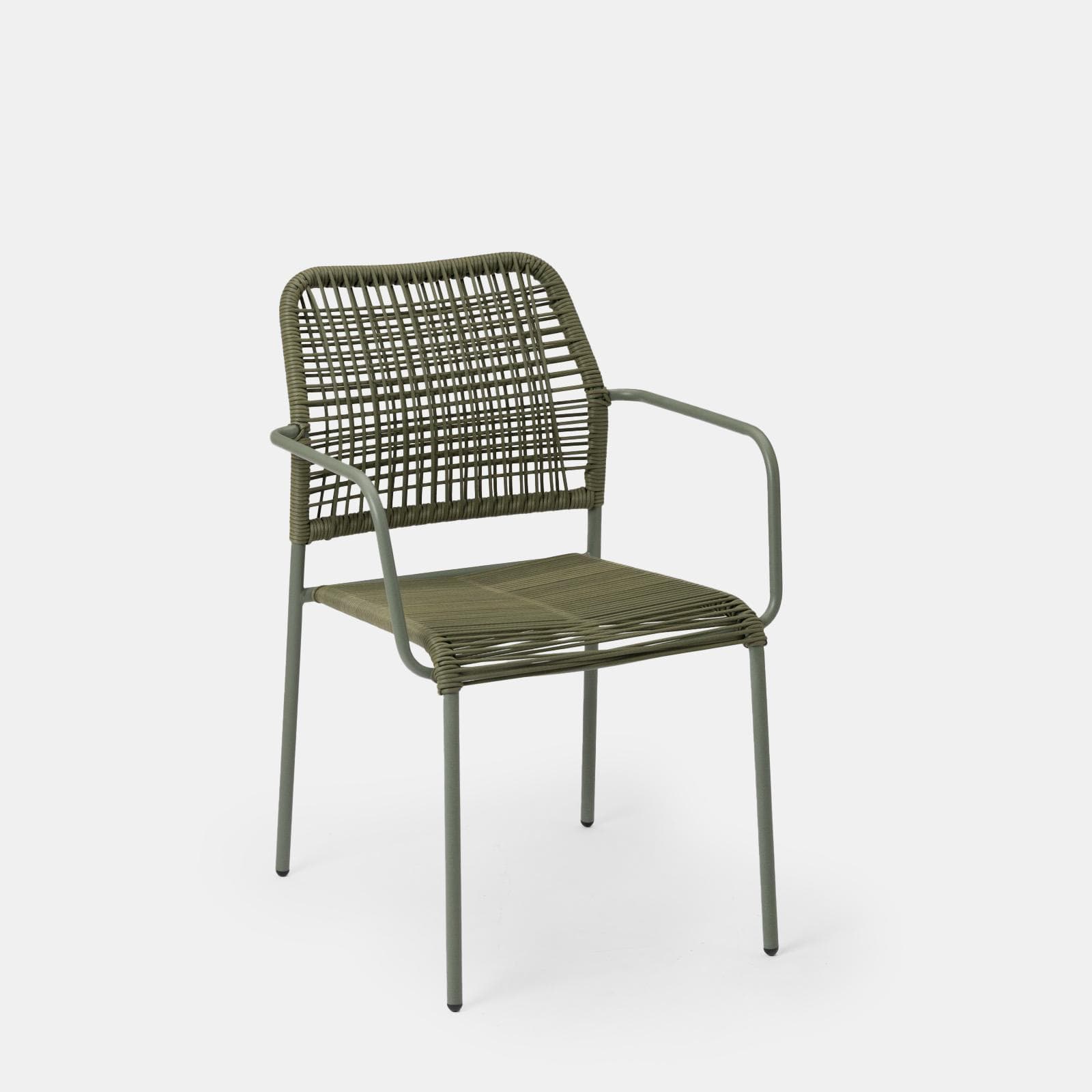 Set pranzo tavolo 150x80 cm e 4 sedie con braccioli in corda verde - Levanto