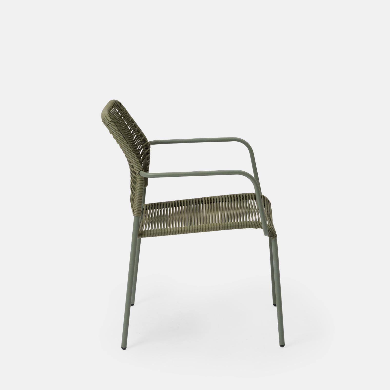Set pranzo tavolo 150x80 cm e 4 sedie con braccioli in corda verde - Levanto