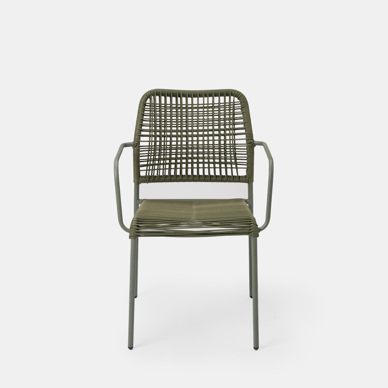 Set pranzo tavolo 150x80 cm e 4 sedie con braccioli in corda verde - Levanto