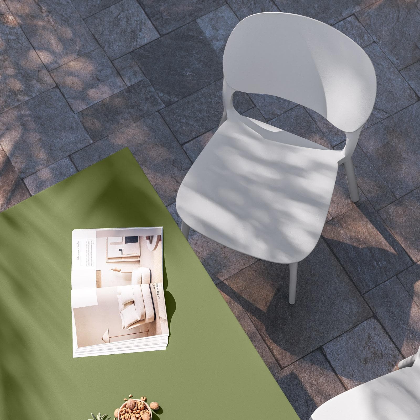 Set pranzo tavolo 150x80 cm in acciaio verde bosco e 4 sedie in polipropilene bianco - Paint