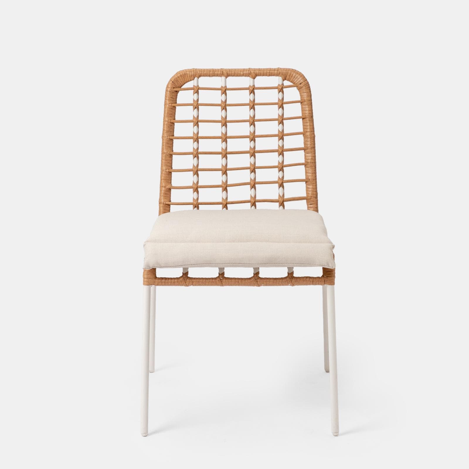 Set pranzo tavolo 150x90 cm e 4 sedie in acciaio bianco e polyrattan naturale - Griel